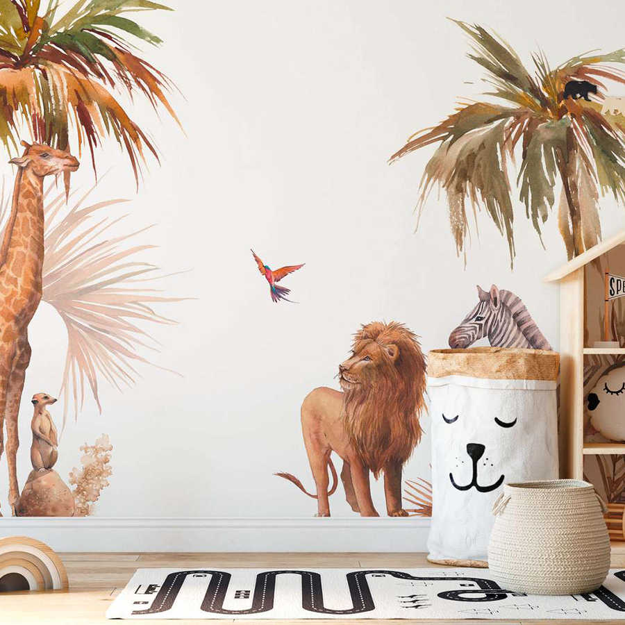         Afrikaans Savannah Onderlaag behang voor kinderen - Beige, Groen, Wit
    