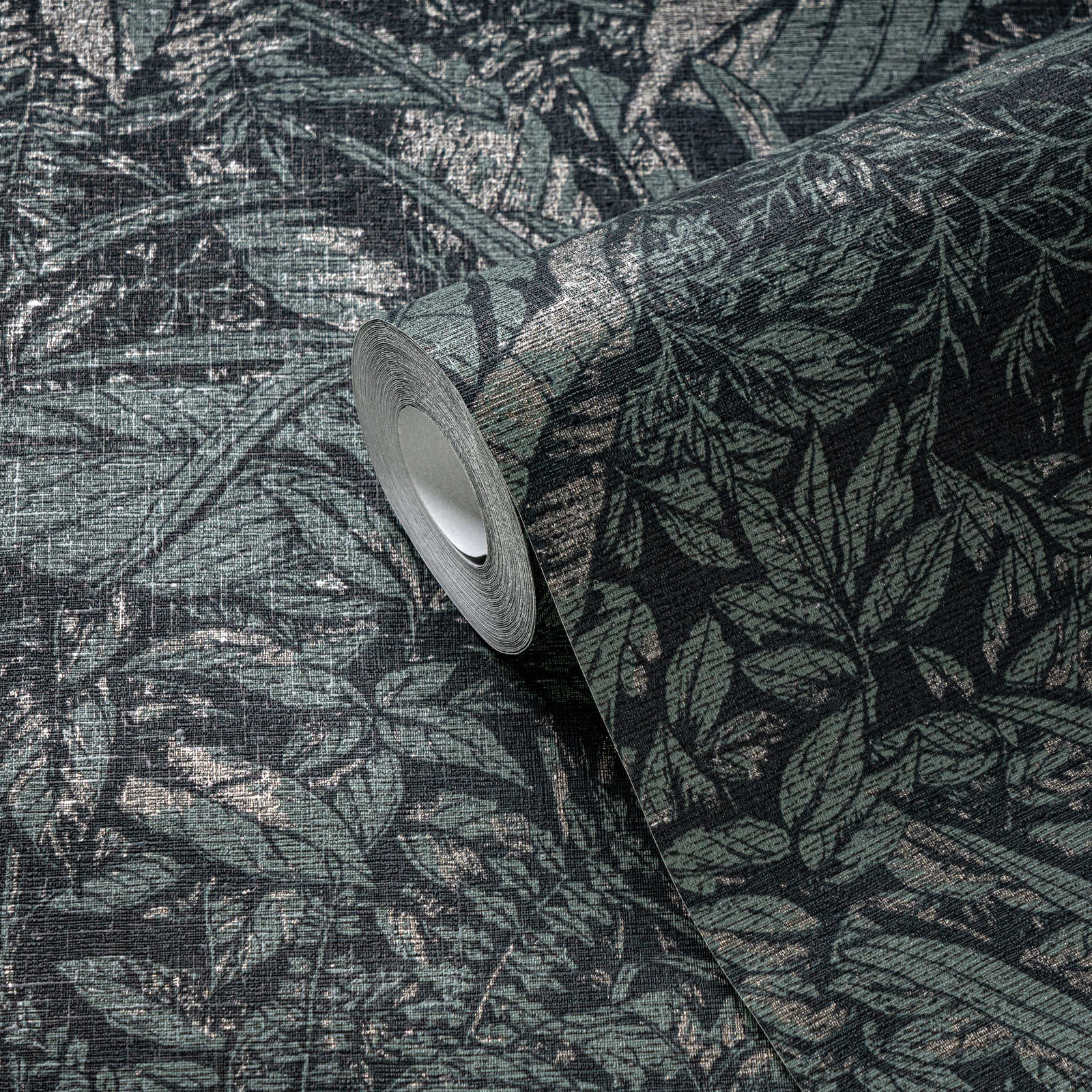             Dschungeltapete leicht strukturiert – Grün, Schwarz, Silber
        