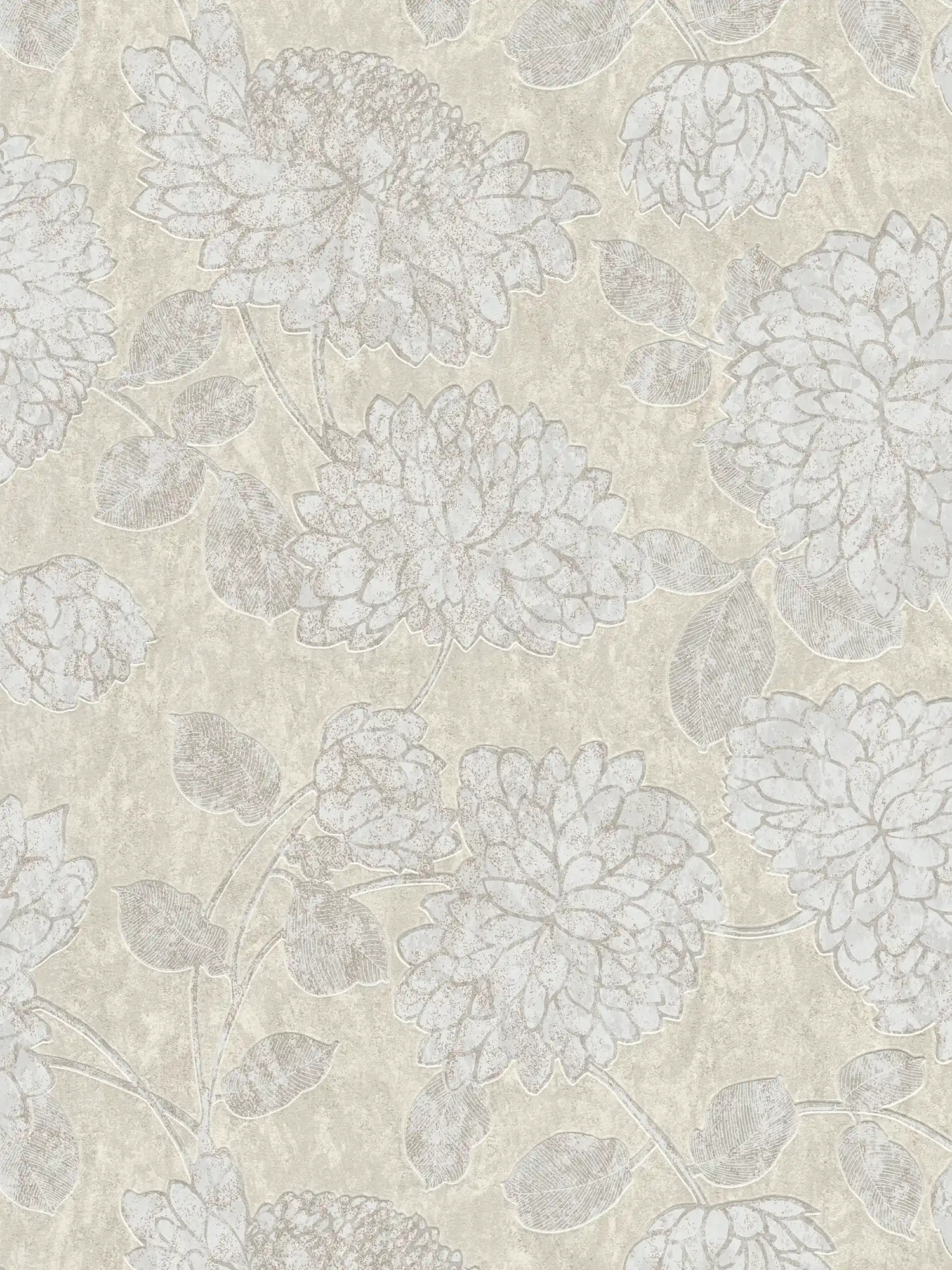 Floral pattern wallpaper with a slight sheen - beige, white