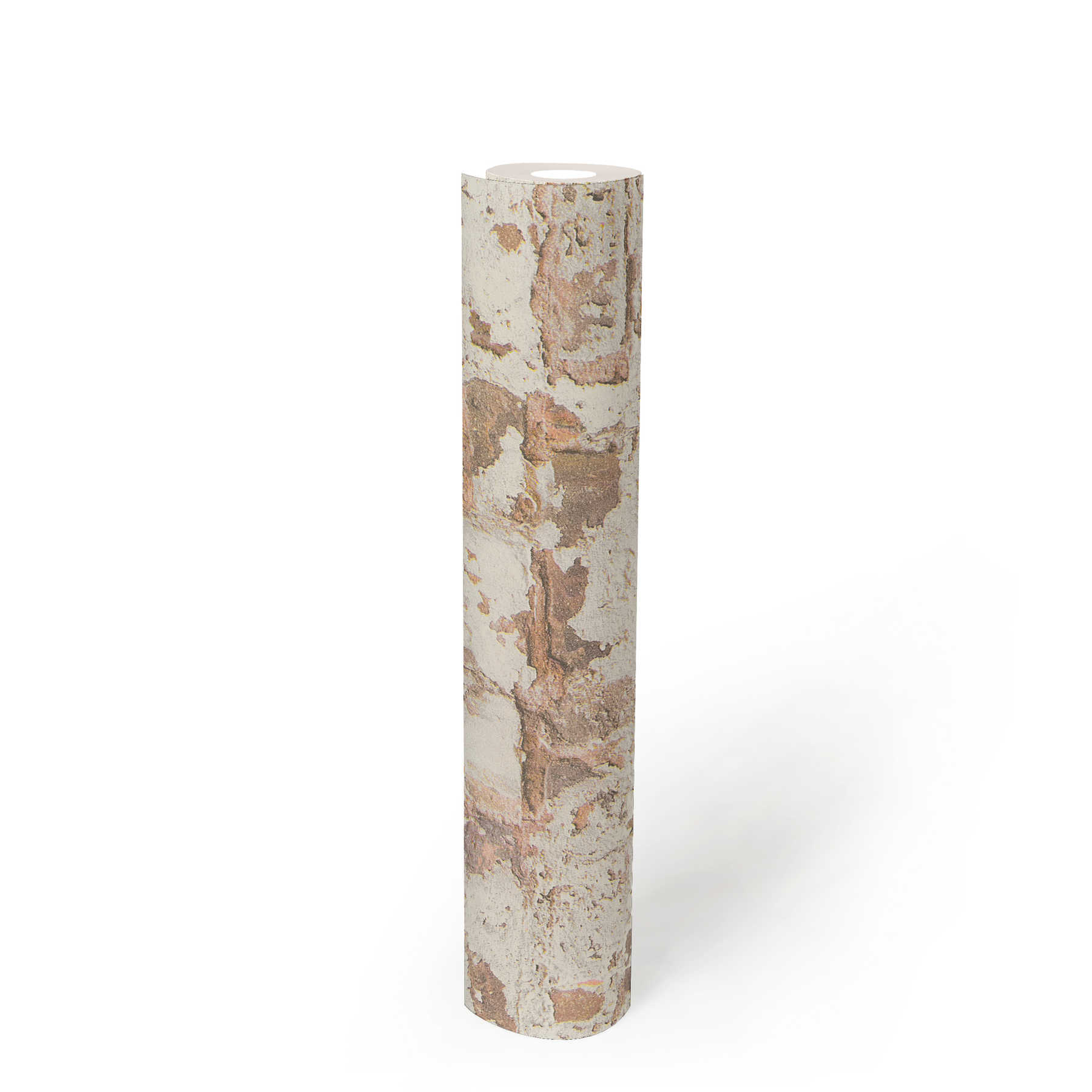 Vintage Mauer-Tapete mit Backsteinen &amp; Putz – Orange, Weiß, Rot