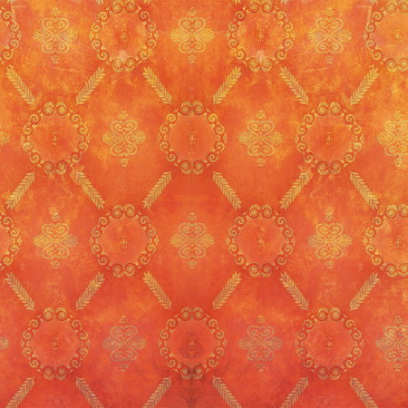 Patterned fabric, Orange quilt, Circular motif, Tile pattern, Textured fabric