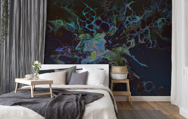 abstrakte Wandmalerei, Marmor-Optik, blau-grünes Kunstwerk, Schlafzimmer-Dekoration, Akzentwand