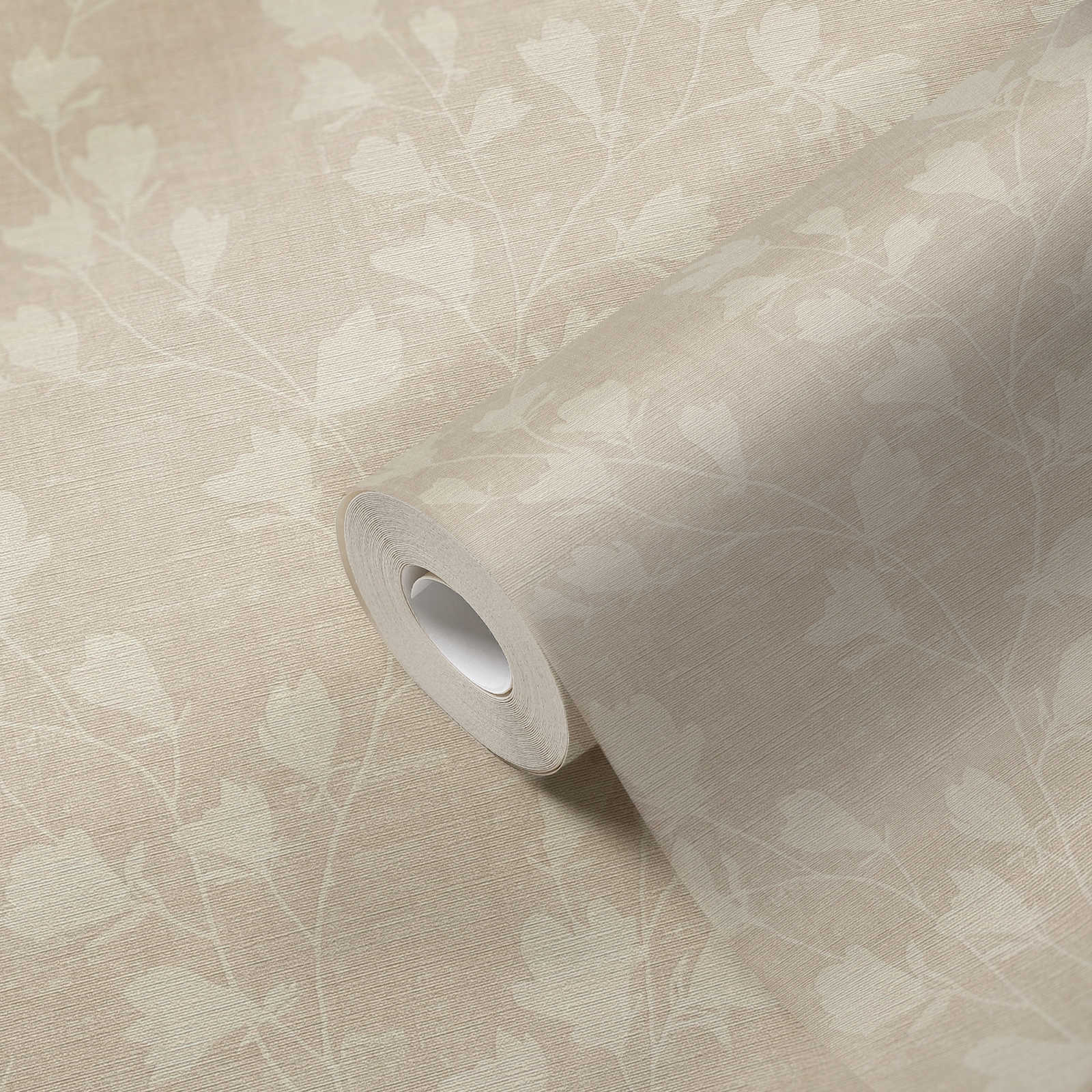 Beige Tapete mit natürlichem Blättermuster