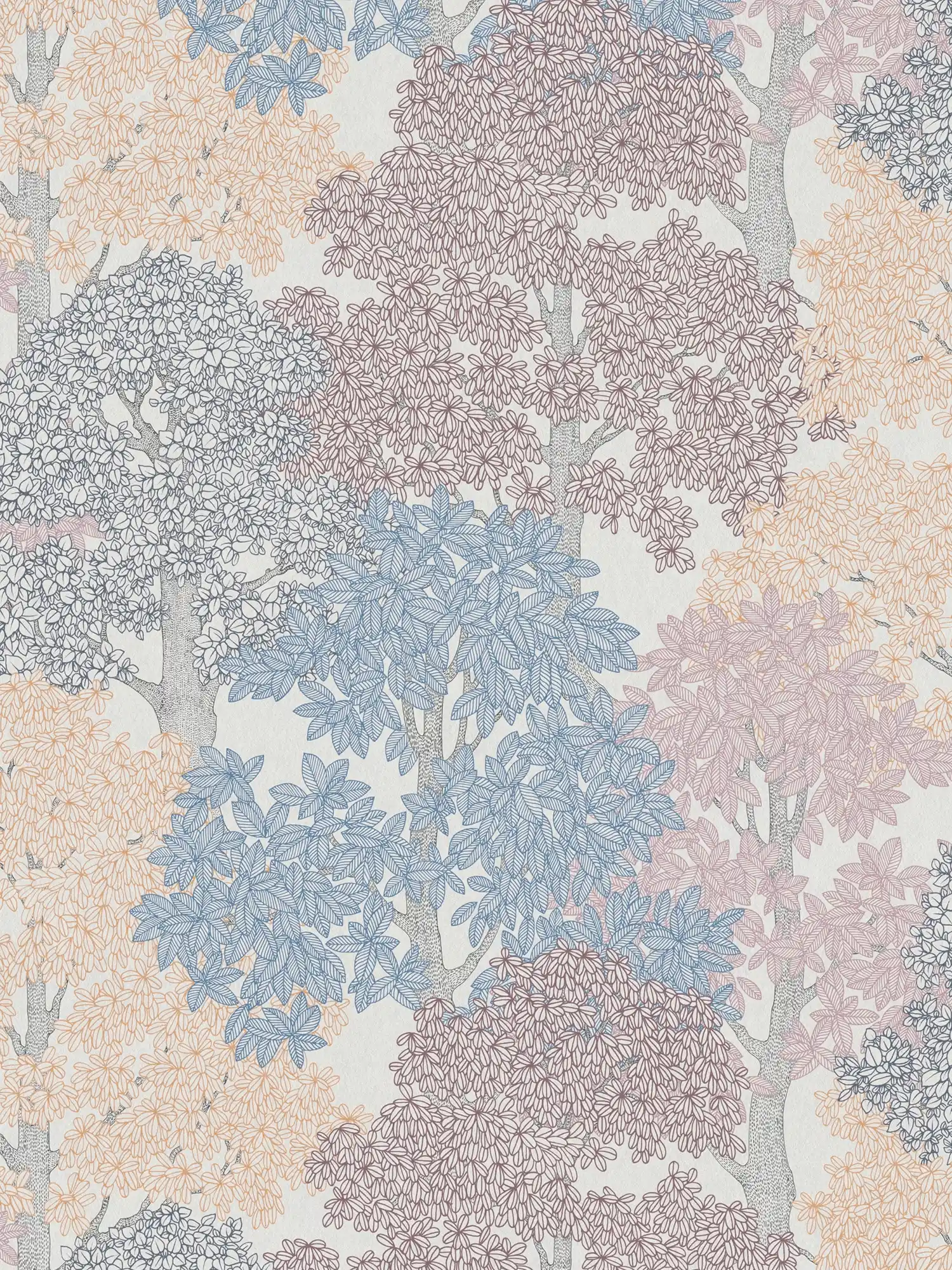         Tapete Bäume Muster im Scandinavian Stil – Bunt, Blau, Orange
    