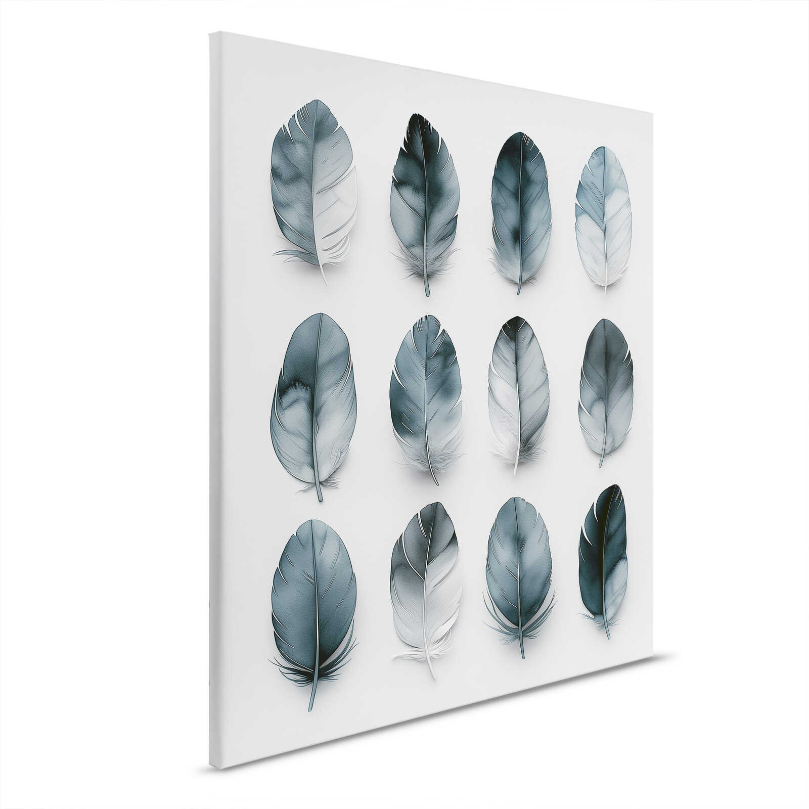 Canvas schilderij Featherlight - Stijlvolle veren in grijstinten - 40 x 50 cm - Blauw, Grijs