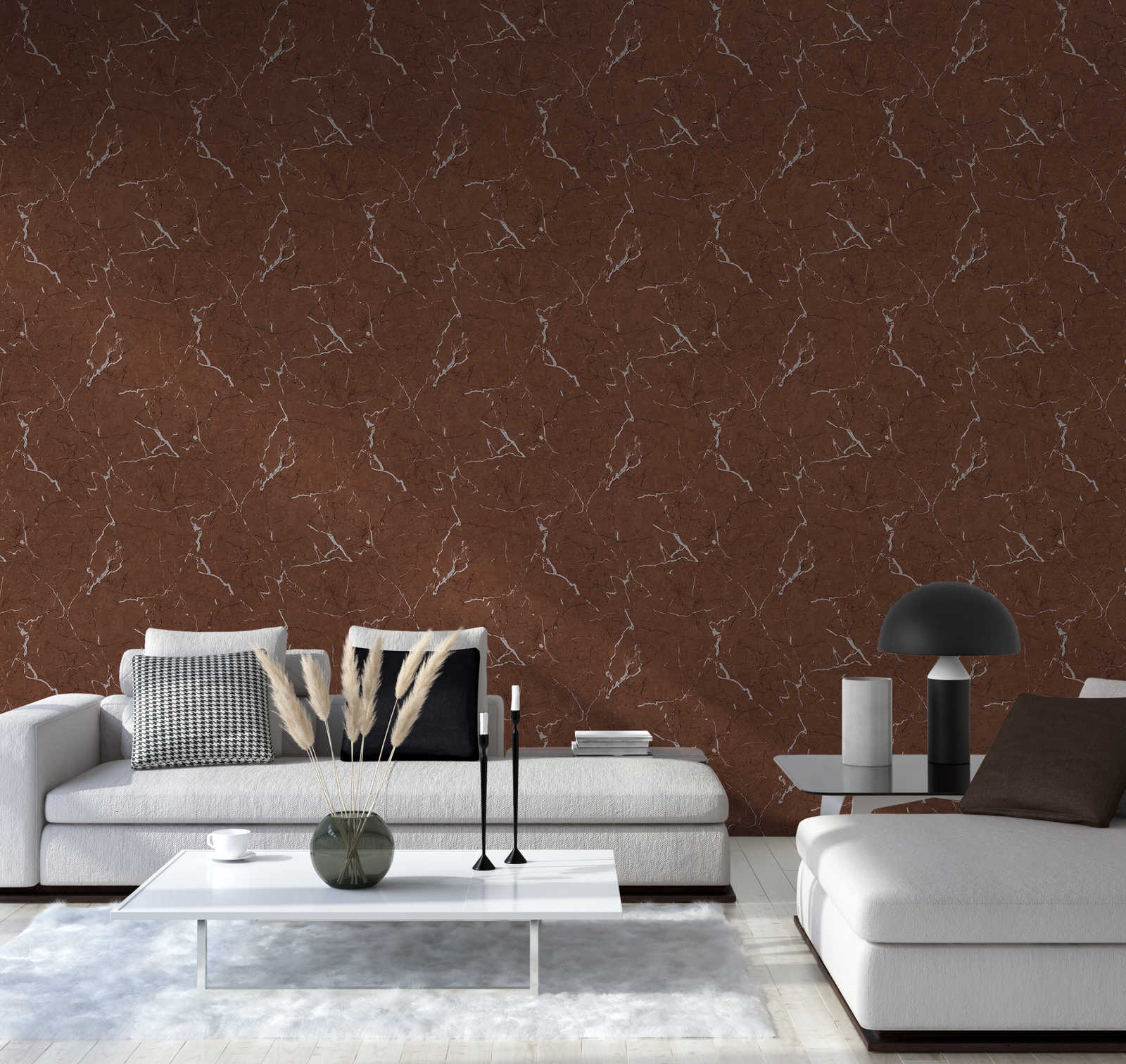 Vliestapete Marmoroptik mit Glanz-Effekt – Braun, Metallic