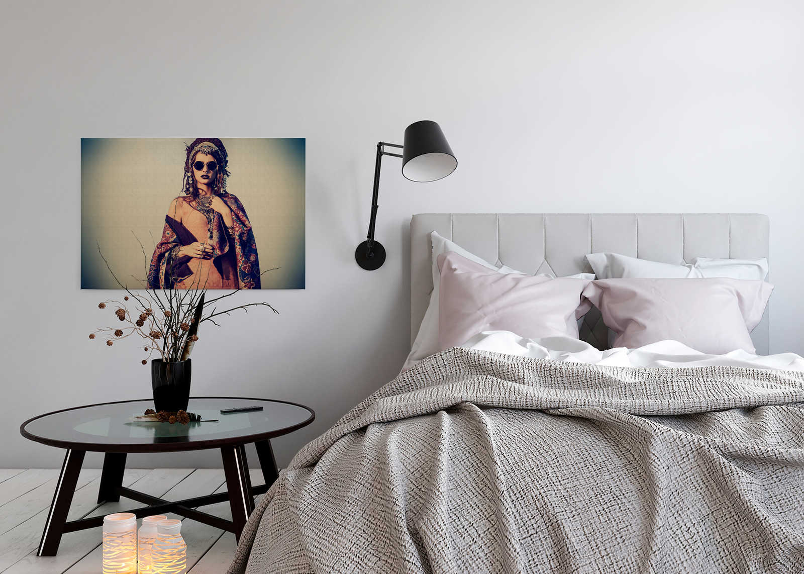             La bohème 2 - Bohemian Look Leinwandbild in Beige Tönen - Struktur naturleinen – 0,90 m x 0,60 m
        