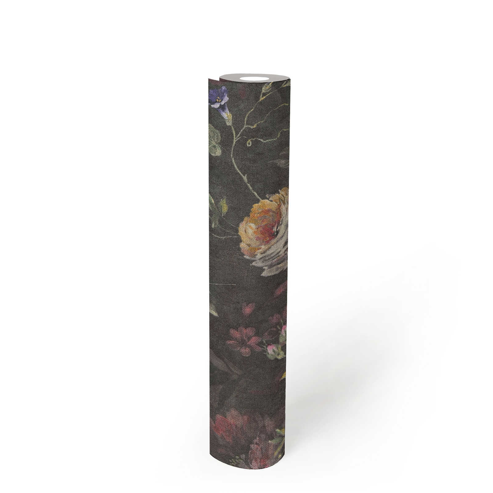             Papier peint intissé floral avec motif à fleurs sans PVC - noir, multicolore, vert
        