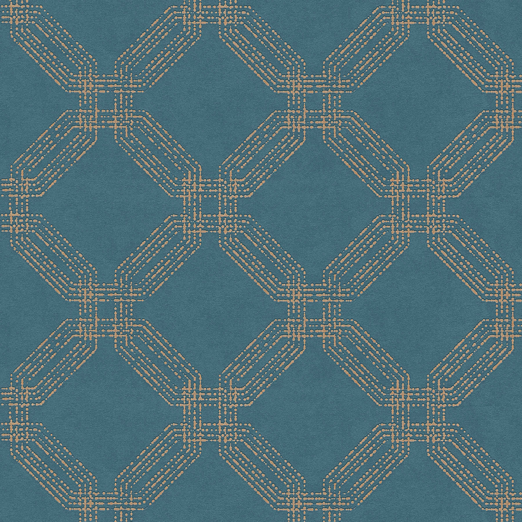             Tapete mit Rauten-Optik, strukturiert – Blau, Gold
        