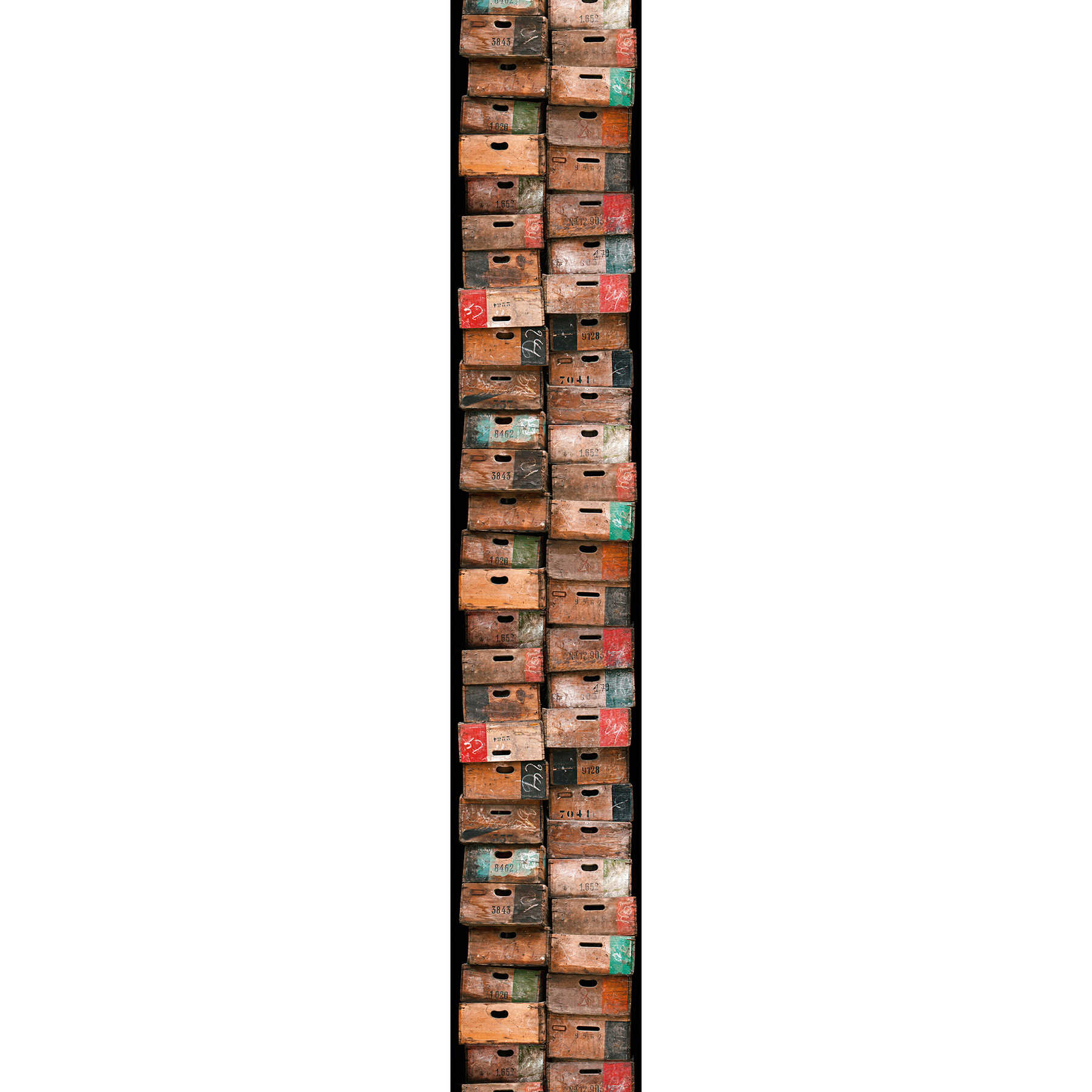         Motif wallpaper with rustic wooden boxes in used look - Brown, Colorful
    