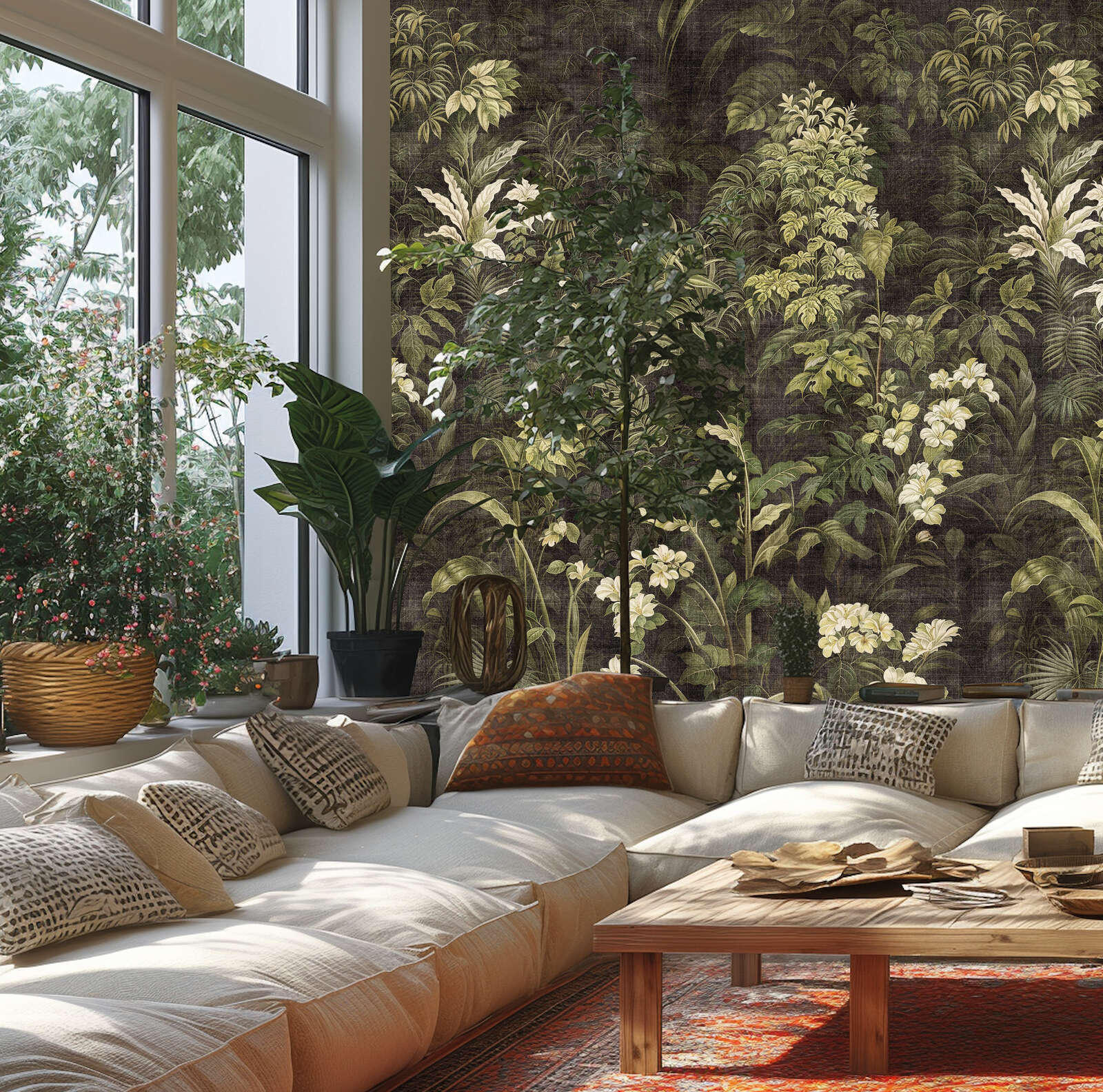 Sofa, Sektionssofa, Pflanzen, Topf Pflanze, Wandtapete
