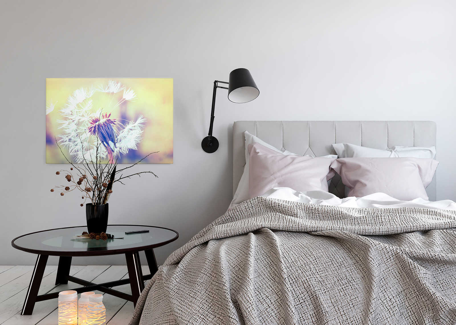             Leinwand mit Pusteblume Bildmotiv | Blau, Violett, Weiß – 0,90 m x 0,60 m
        