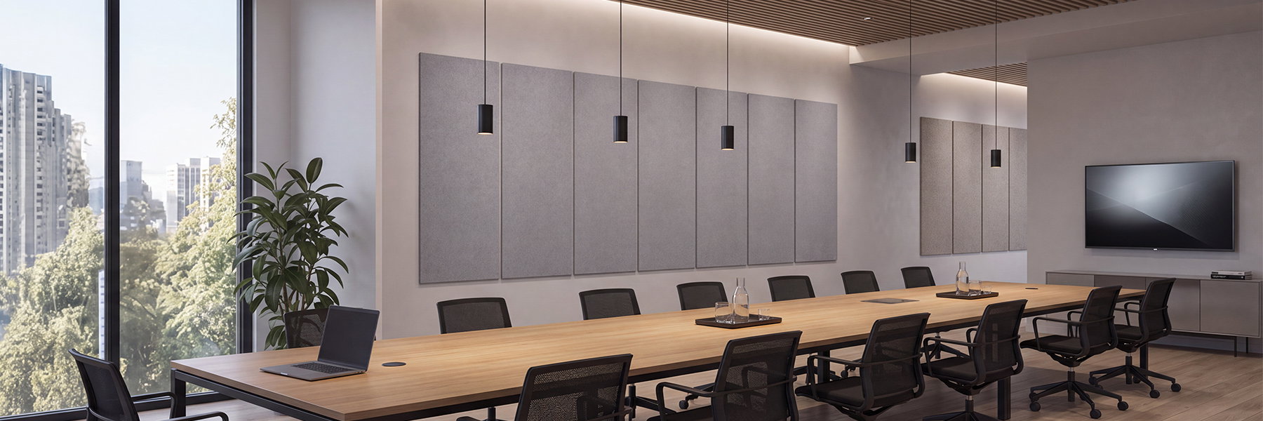 konferenzraum, tisch, stühle, monitor, wandpaneele