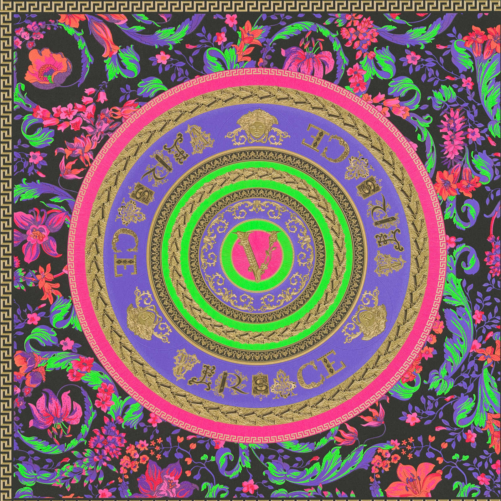         VERSACE Tapete mit Neon-Farben und Marken Design – Bunt
    