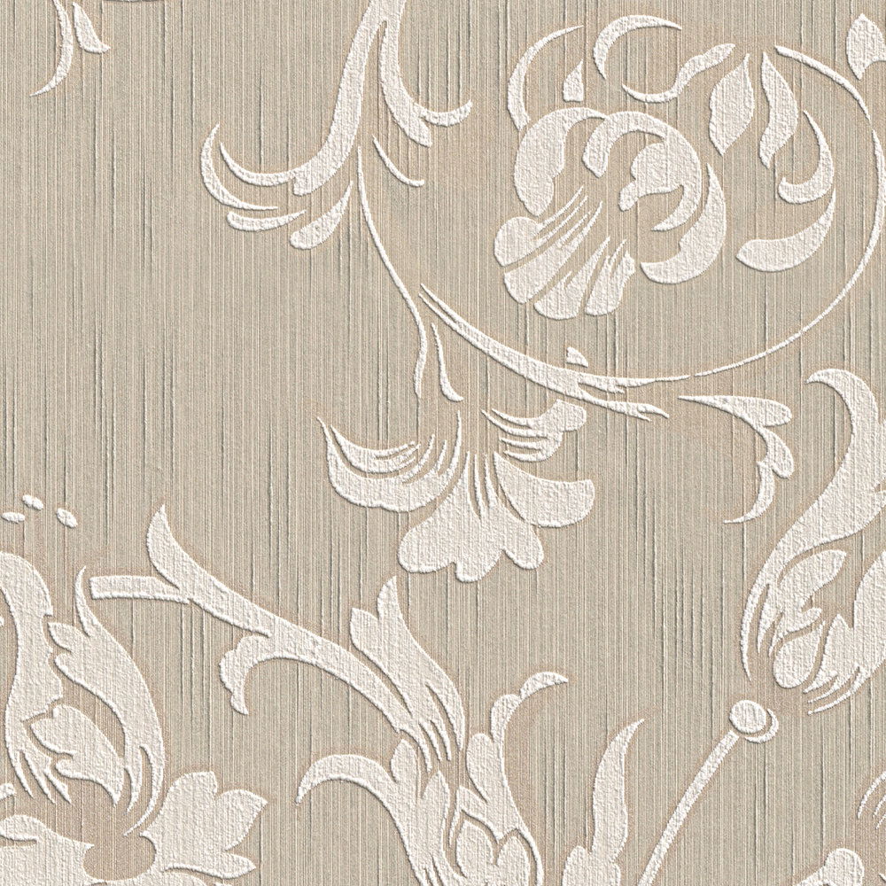             Tapete Kolonial Stil mit floralen Ornamenten – Beige
        