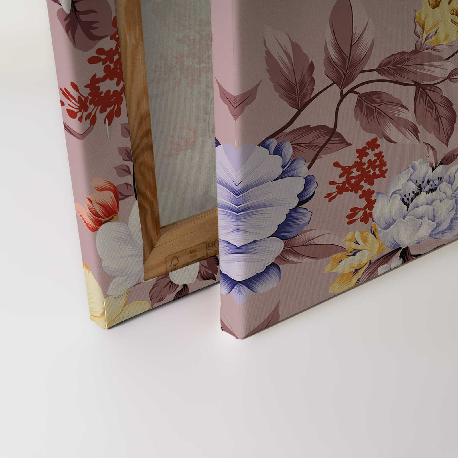 Leinwand floral mit Blüten und Blättern – 90 cm x 60 cm