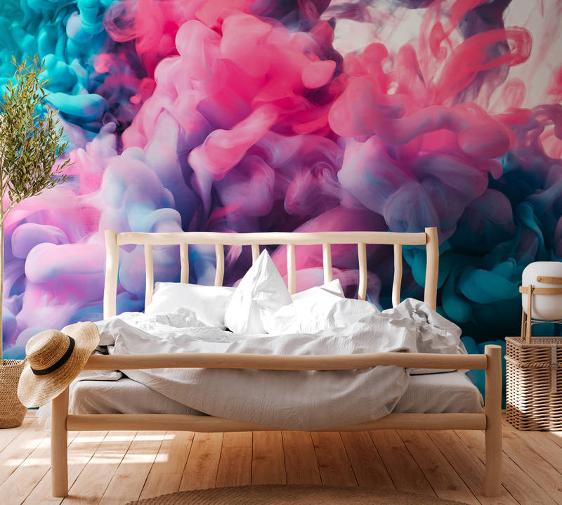             Farbiger Rauch Fototapete – Rosa, Blau, Weiß
        