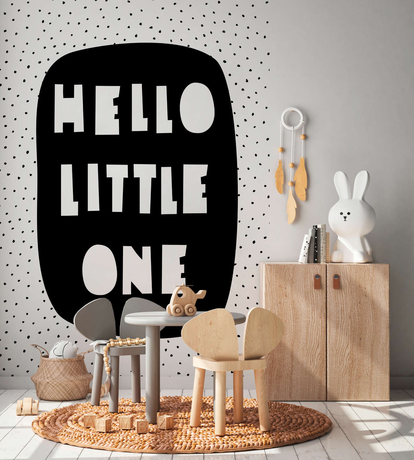             papiers peints à impression numérique pour chambre d'enfant avec inscription 'Hello Little One' - intissé lisse & légèrement brillant
        