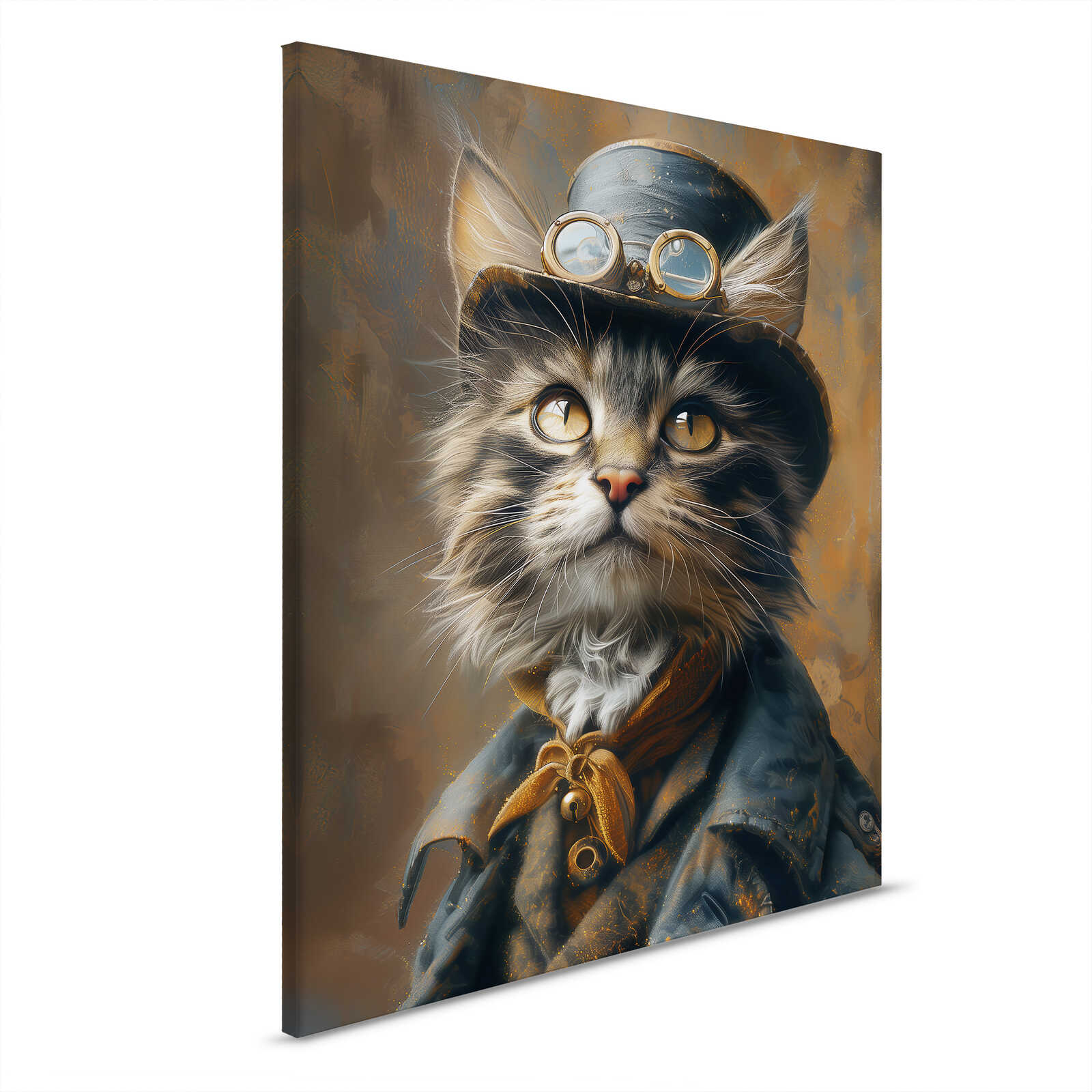         Avontuurlijke kat - Steampunk design canvas foto - 40 x 50 cm - Zwart, goud
    