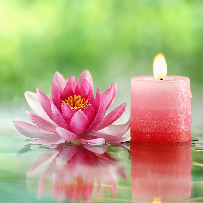         Photo wallpaper Spa with candle and blossom - Premium smooth fleece
    