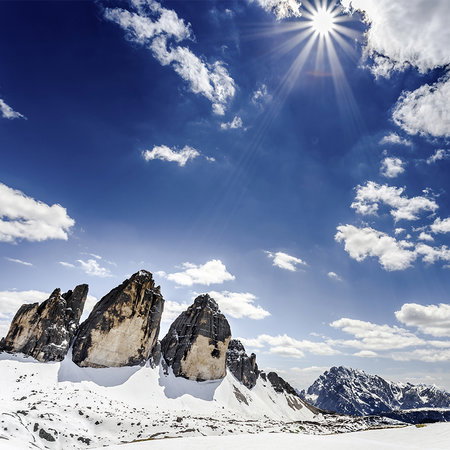 berglandschaft, schnee, felsen, sonne, himmel