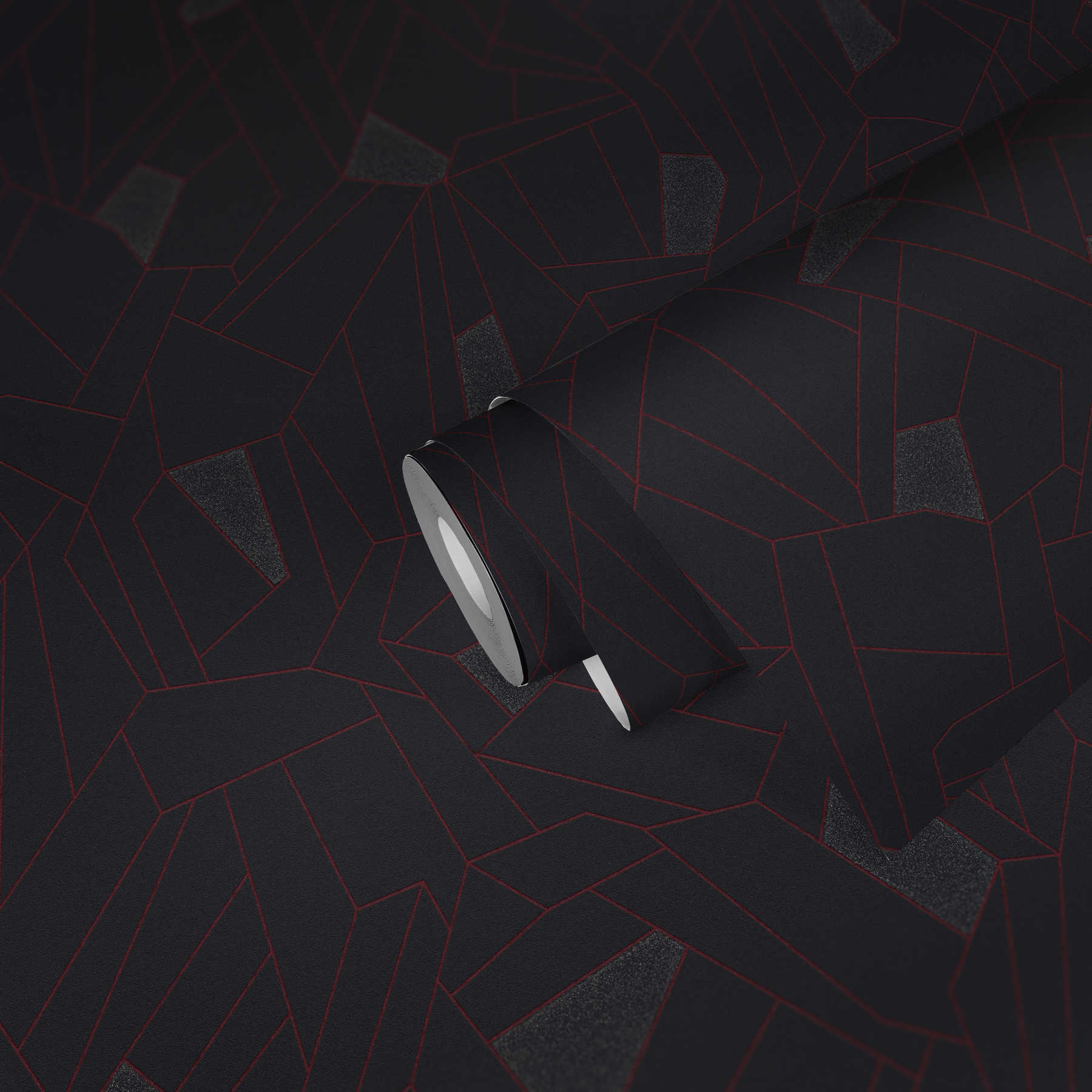             Tapete Linien-Muster, Metallic & Glanz-Effekt – Anthrazit, Grau, Rot
        