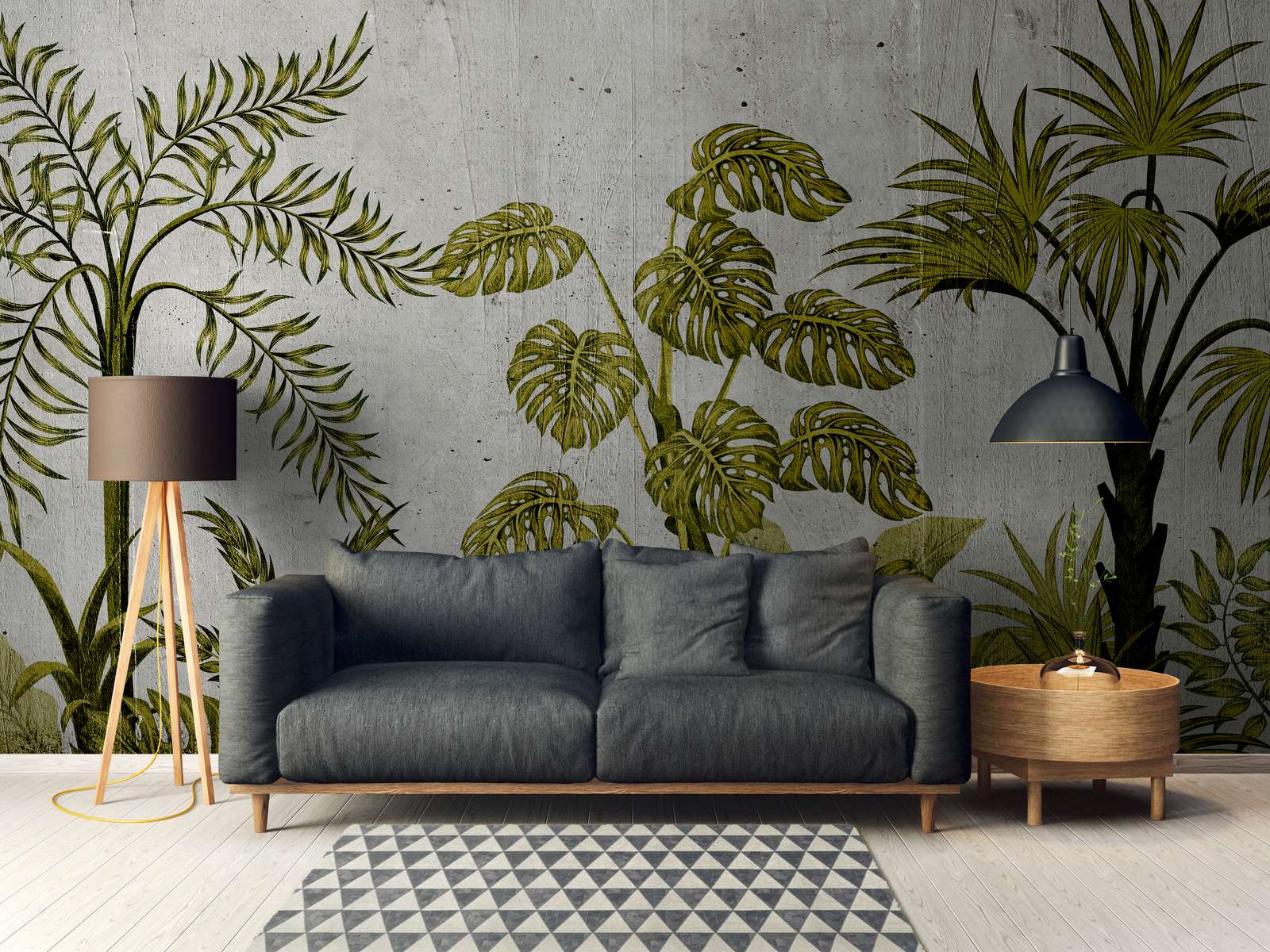 sofa, couch, wohnzimmer, wandbild, pflanzenmuster