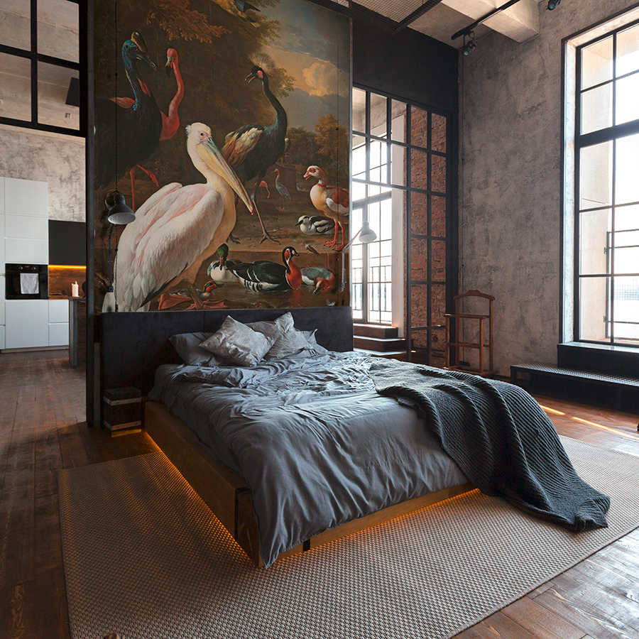         Papier peint panoramique style art ancien, oiseaux & gibier - multicolore, marron, vert
    