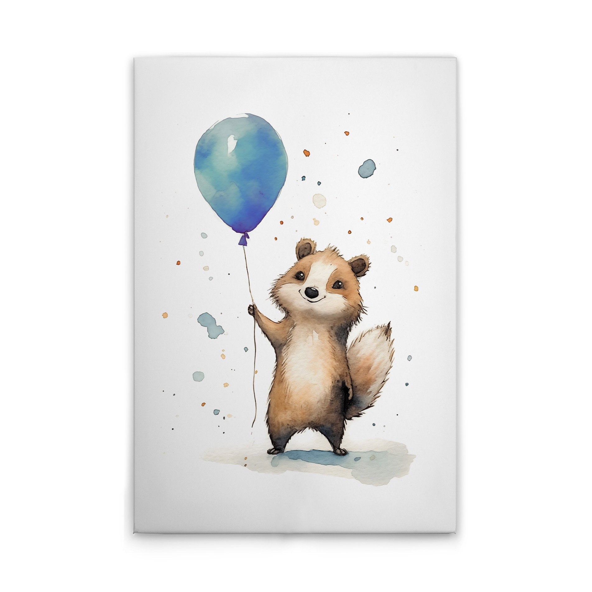             Fröhlicher Waschbär mit Ballon - Leinwandbild für Kinderzimmer – 30 x 45 cm - Weiss, Braun
        