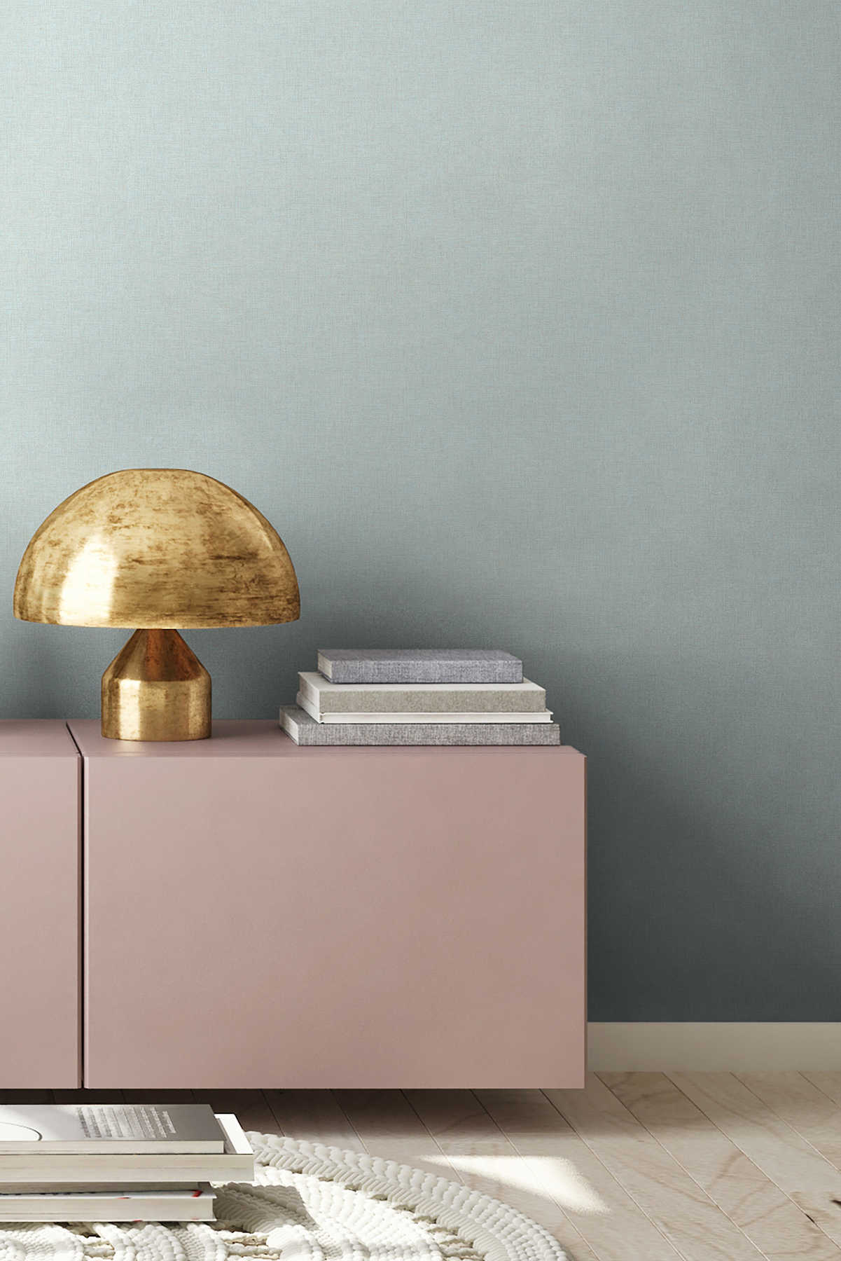             Unitapete mit dezenter Leinen Optik – Blau
        