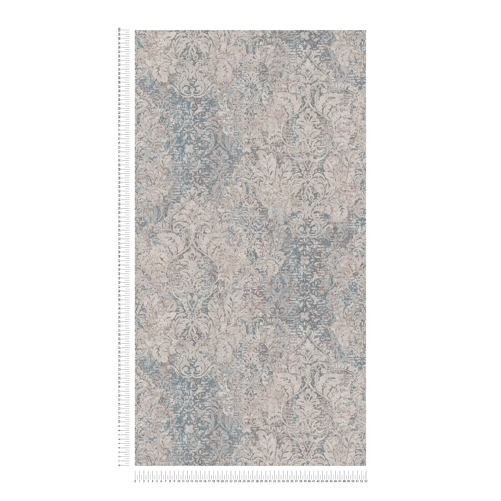 Ornament Tapete Used im floralen Vintage Stil – Beige, Blau