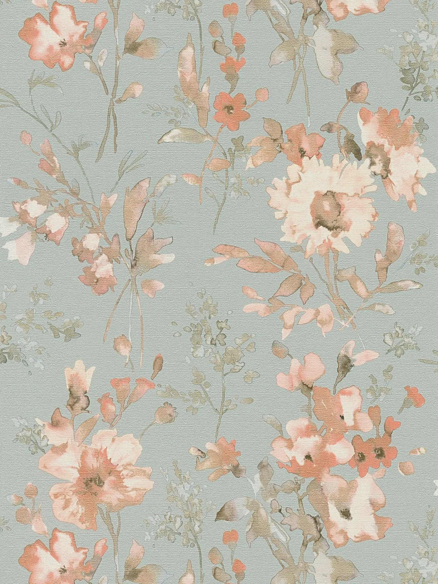         COSMOLiving - Vliesbehang lichte glans met speels bloemenpatroon - blauw, grijs, roze
    