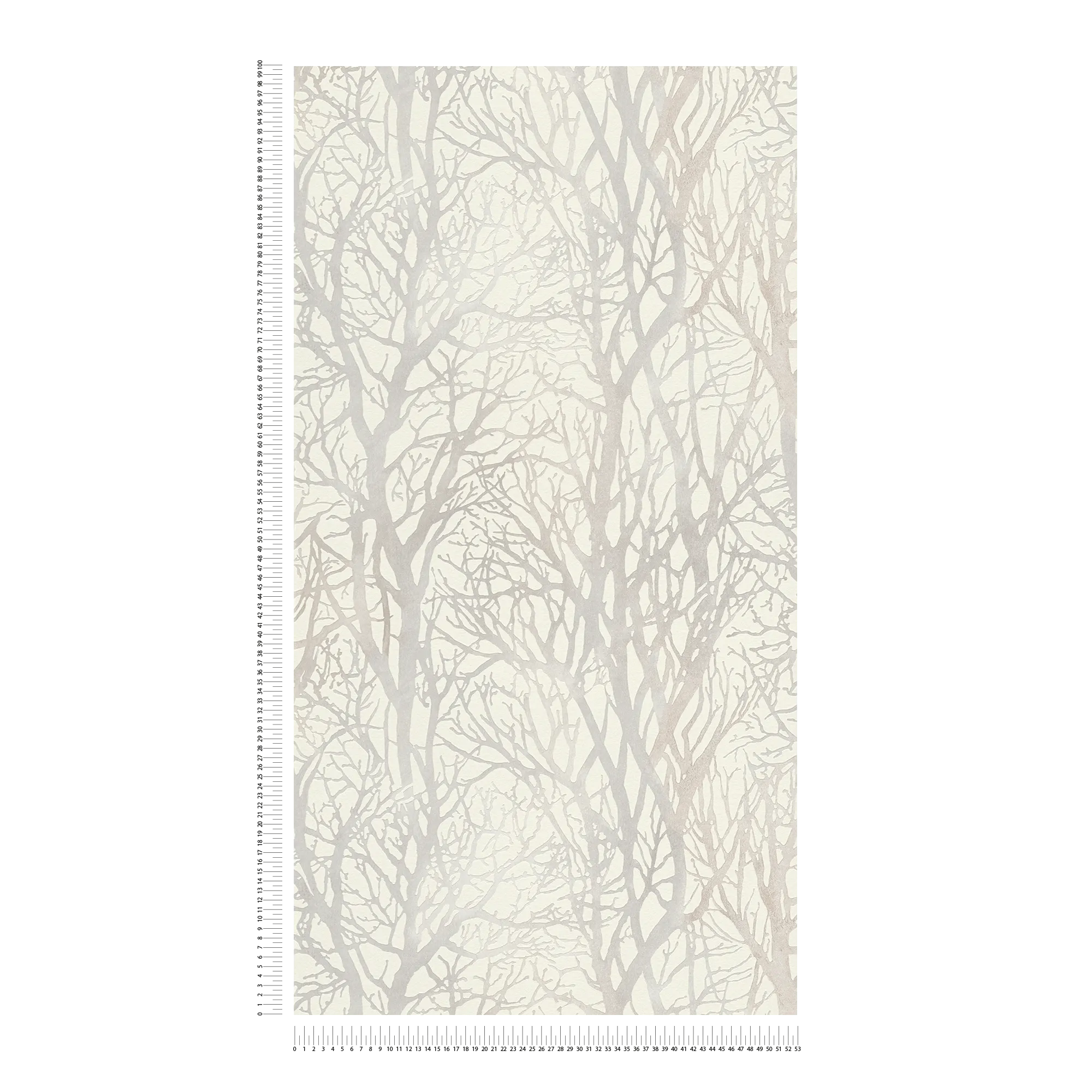             Silbergraue Tapete mit Äste-Motiv und Metallic-Effekt – Weiß, Silber
        