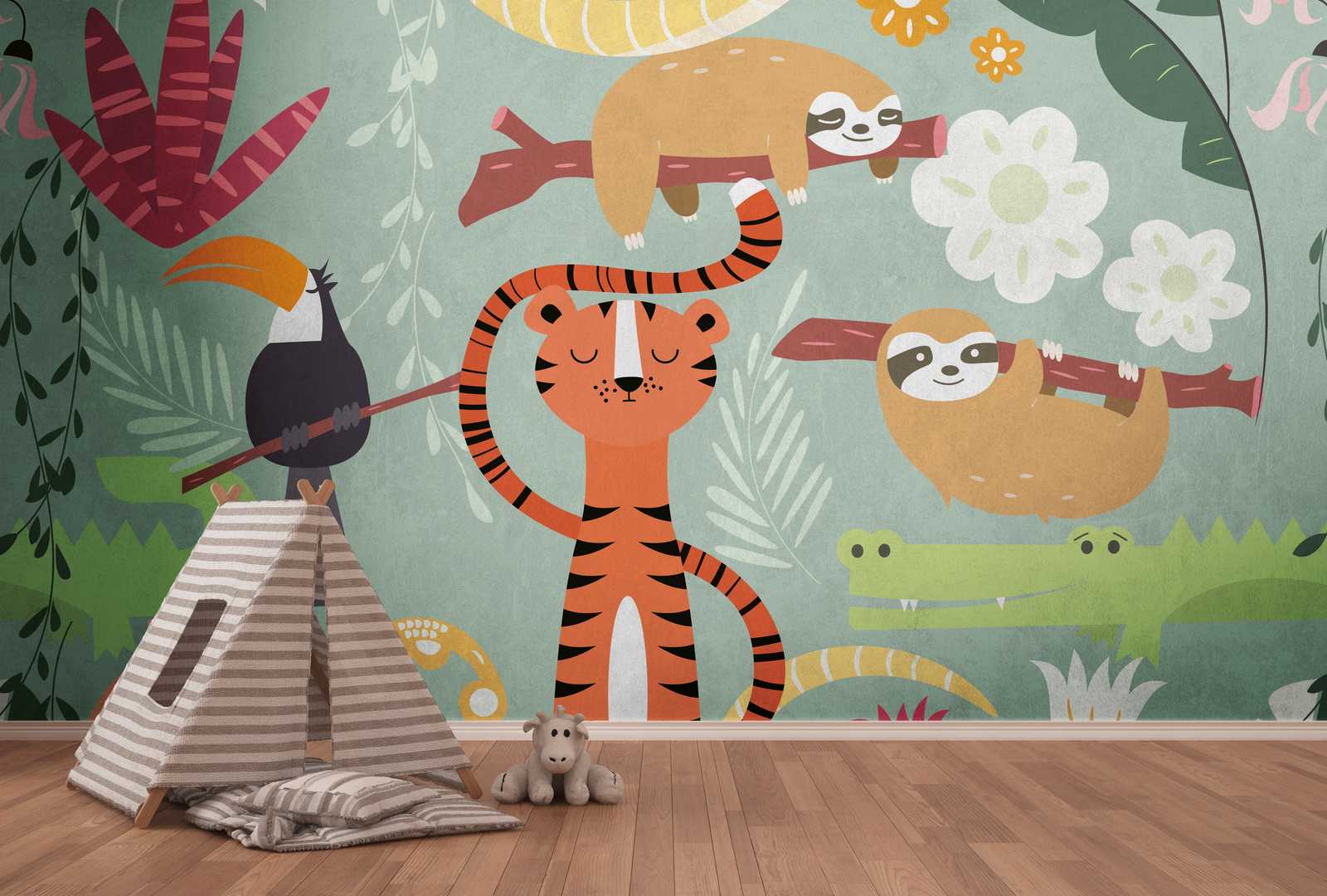 Dschungel-Motiv, Tiermotiv, Tiger, Waldtiere, Wandbild