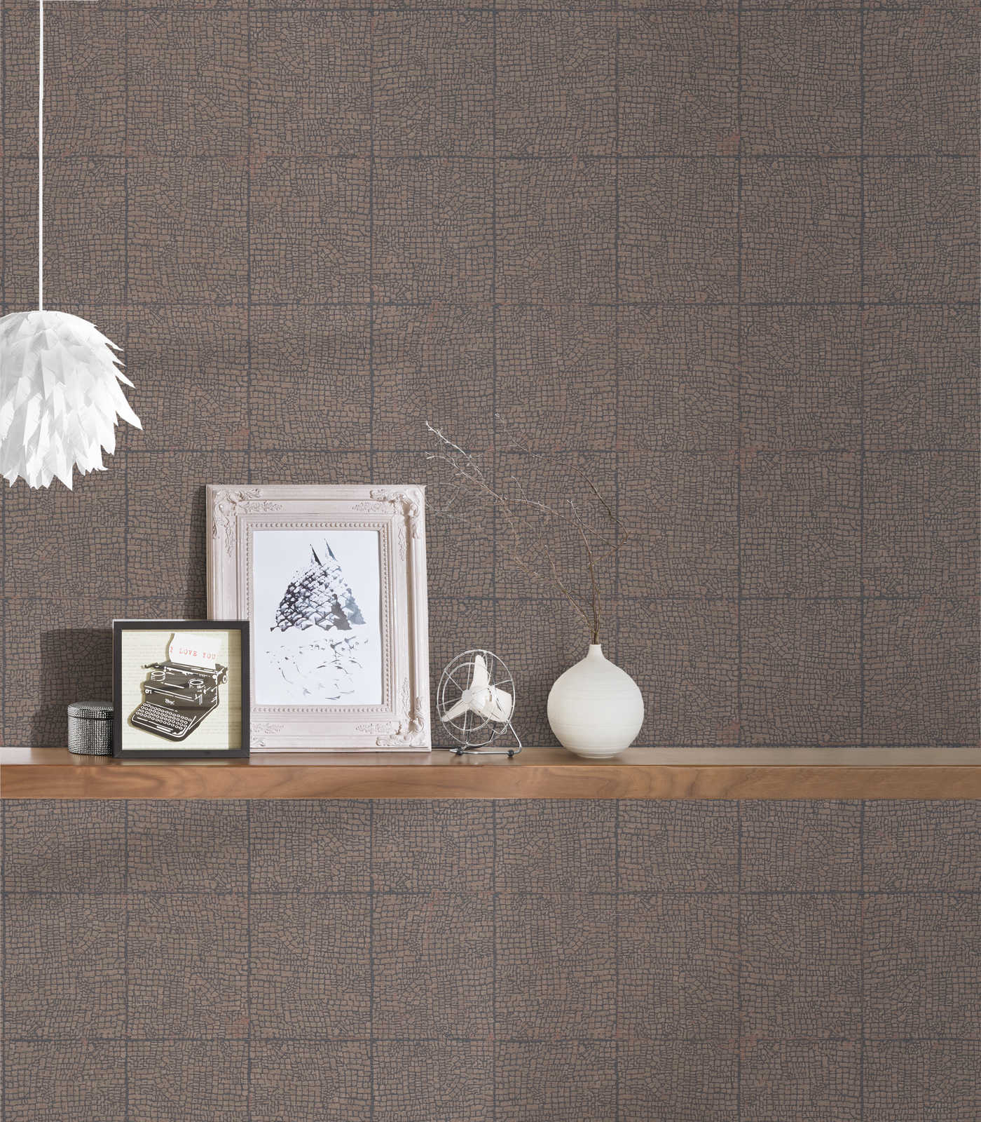             Fliesenoptik Tapete Used Look & Krakelee-Effekt – Braun
        
