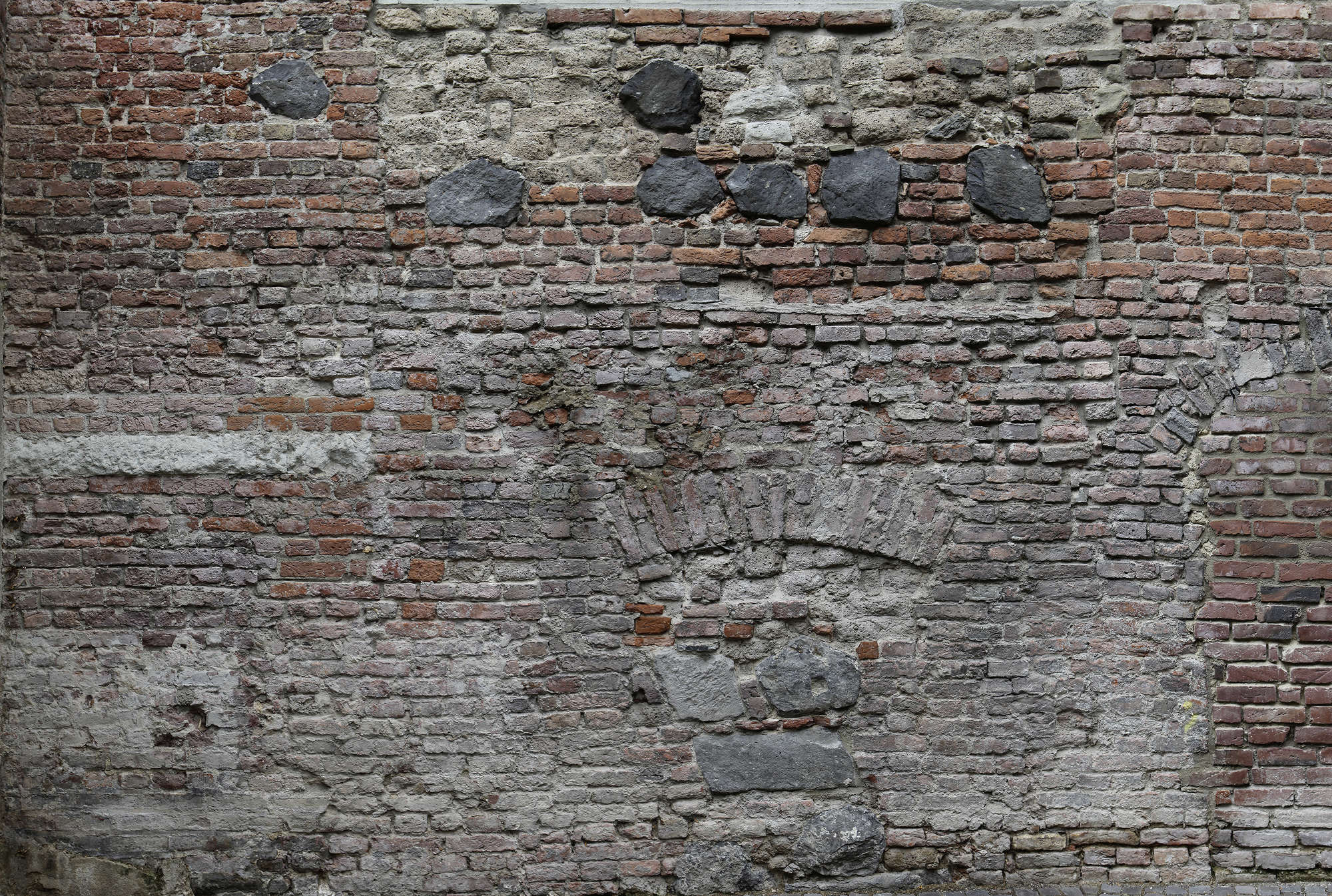 brick wall, stein patches, verwitterter Ziegel, Mauerwerk, Textur Wand