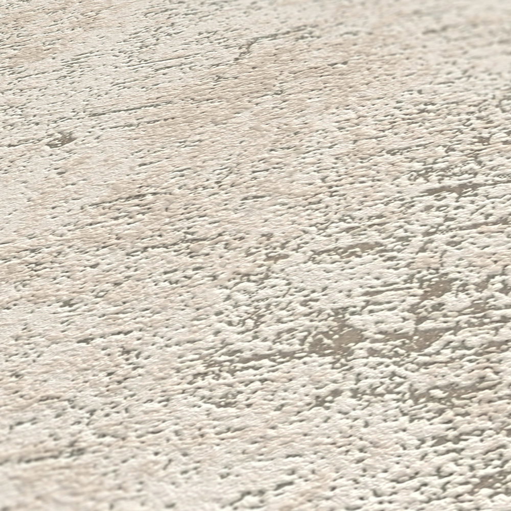             Abstrakte Bastmustertapete mit metallischen Effekten– Weiß, Gold, Beige
        
