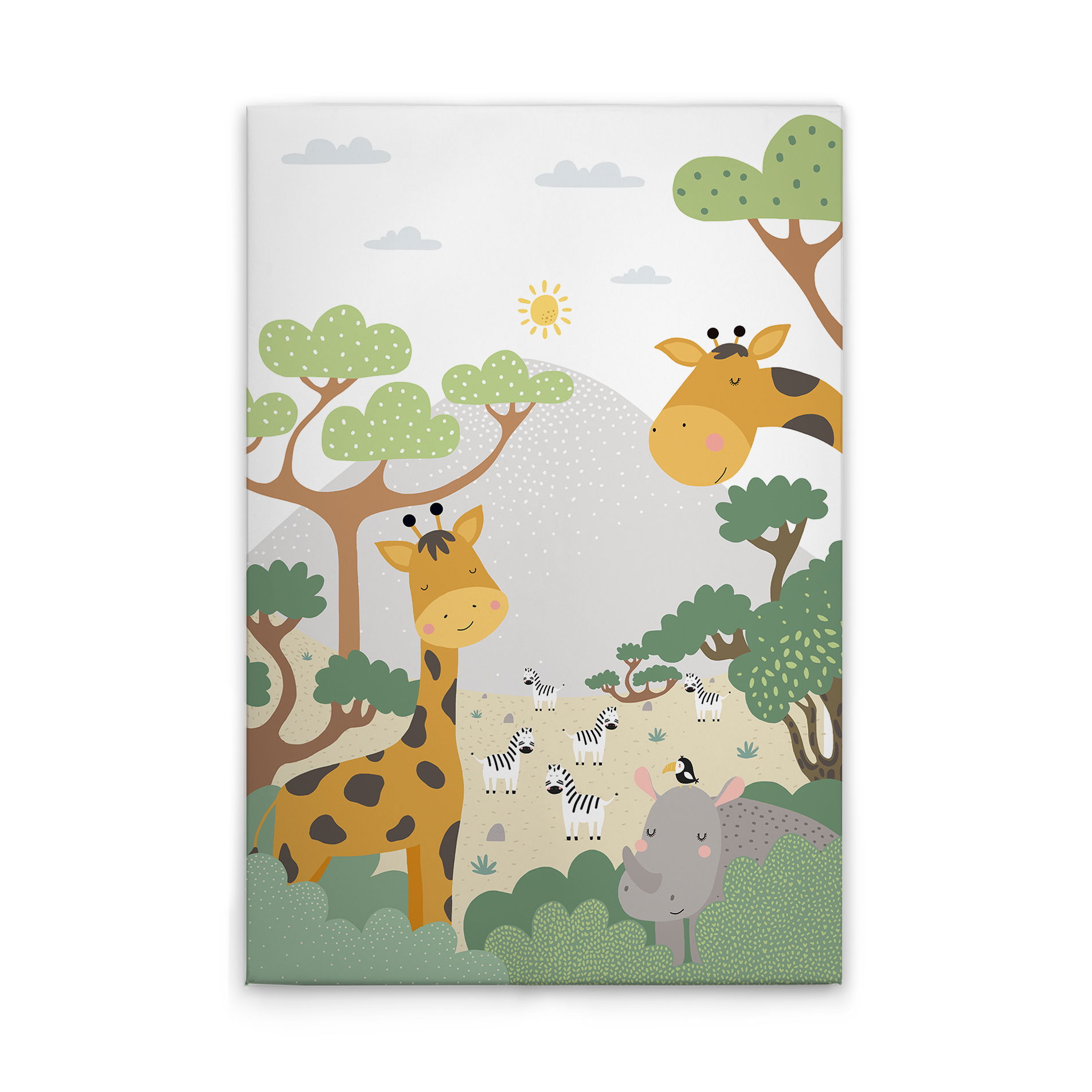             Dschungeltiere in Harmonie - Leinwandbild für Kinder – 30 x 45 cm - Grün, Braun
        