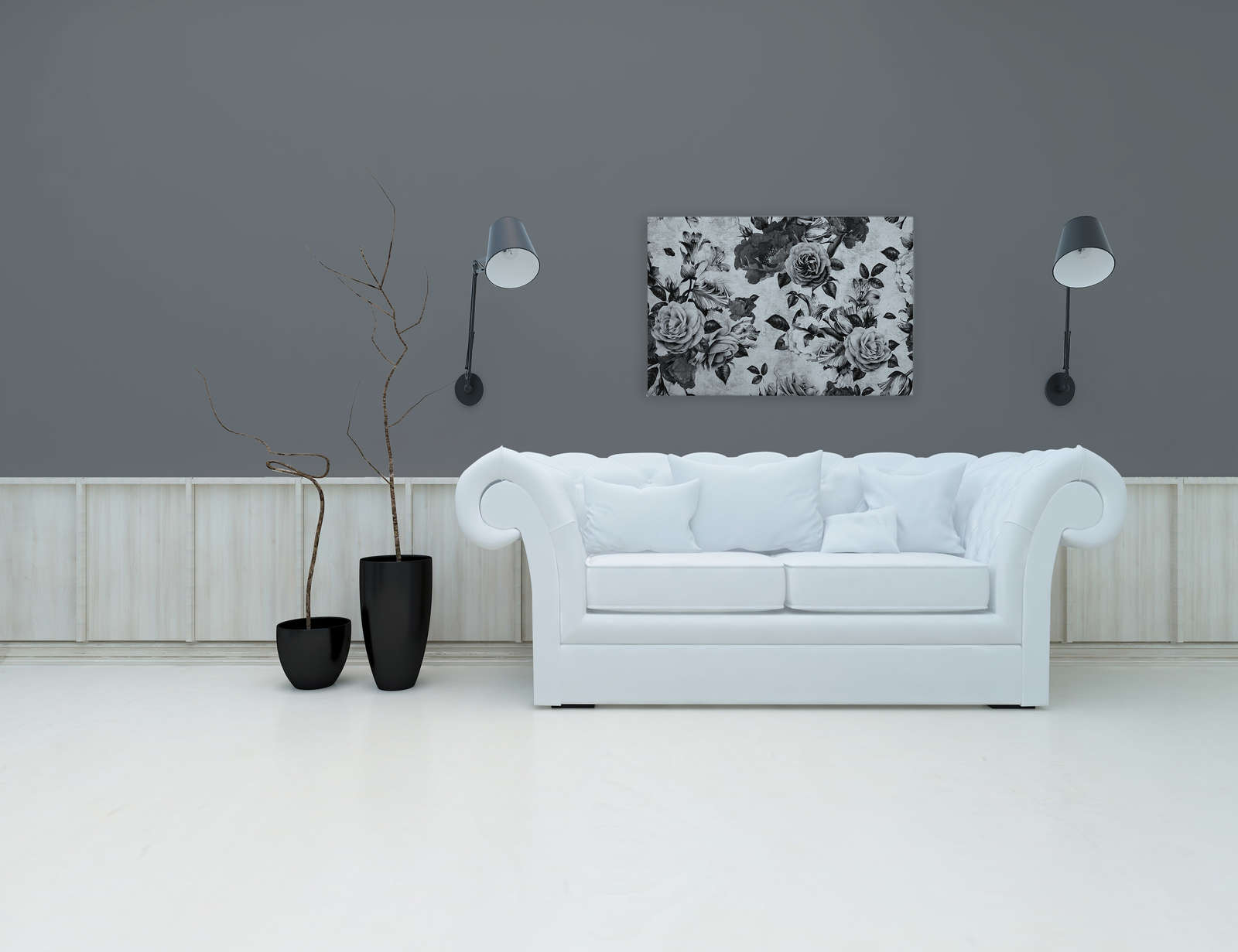             Spanish rose 1 - Rosen Leinwandbild mit Schwarz-Weiß Blüten – 0,90 m x 0,60 m
        