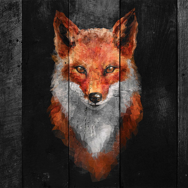             Papier peint panoramique imitation bois avec design renard - orange, blanc, gris
        