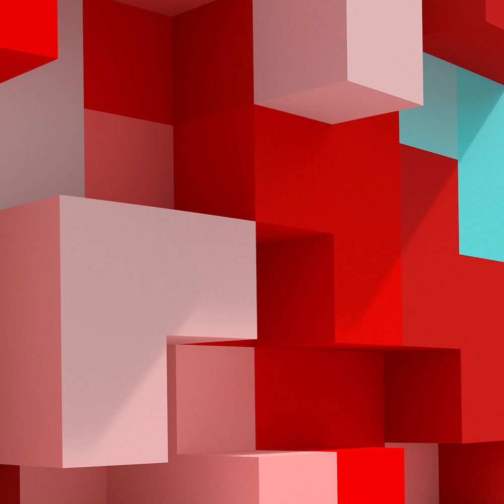             Modern Art Fototapete – 3D Vliestapete in farbiger Blockoptik – Rot, Bunt
        