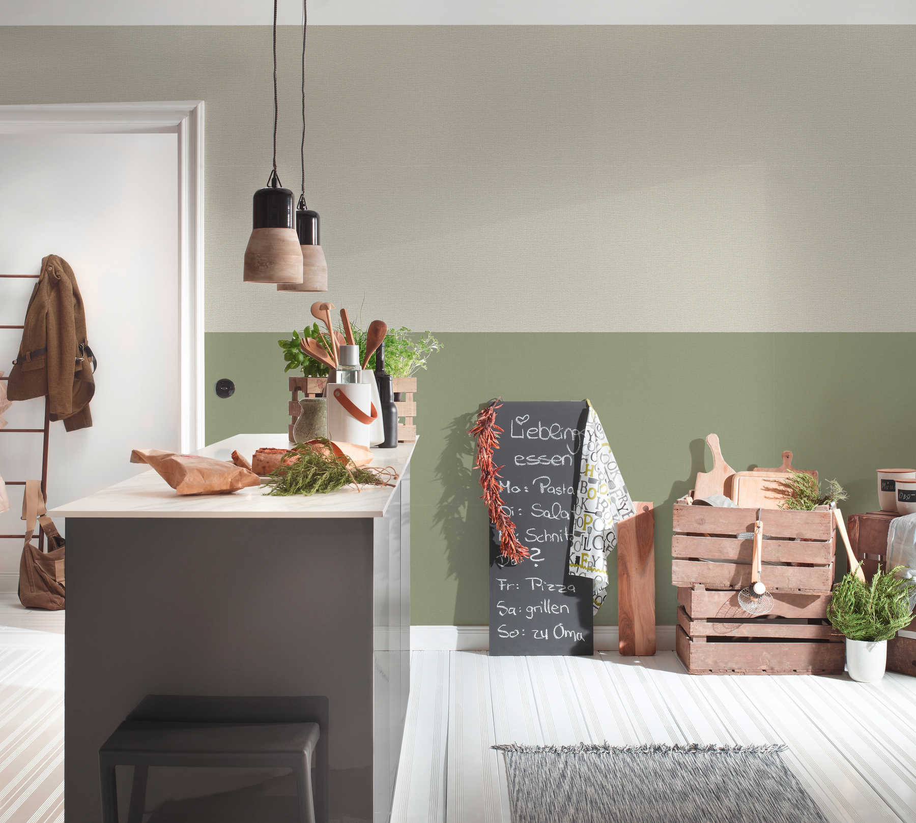             Tapete Beige Grau mit Textilstruktur im Vintage Look
        