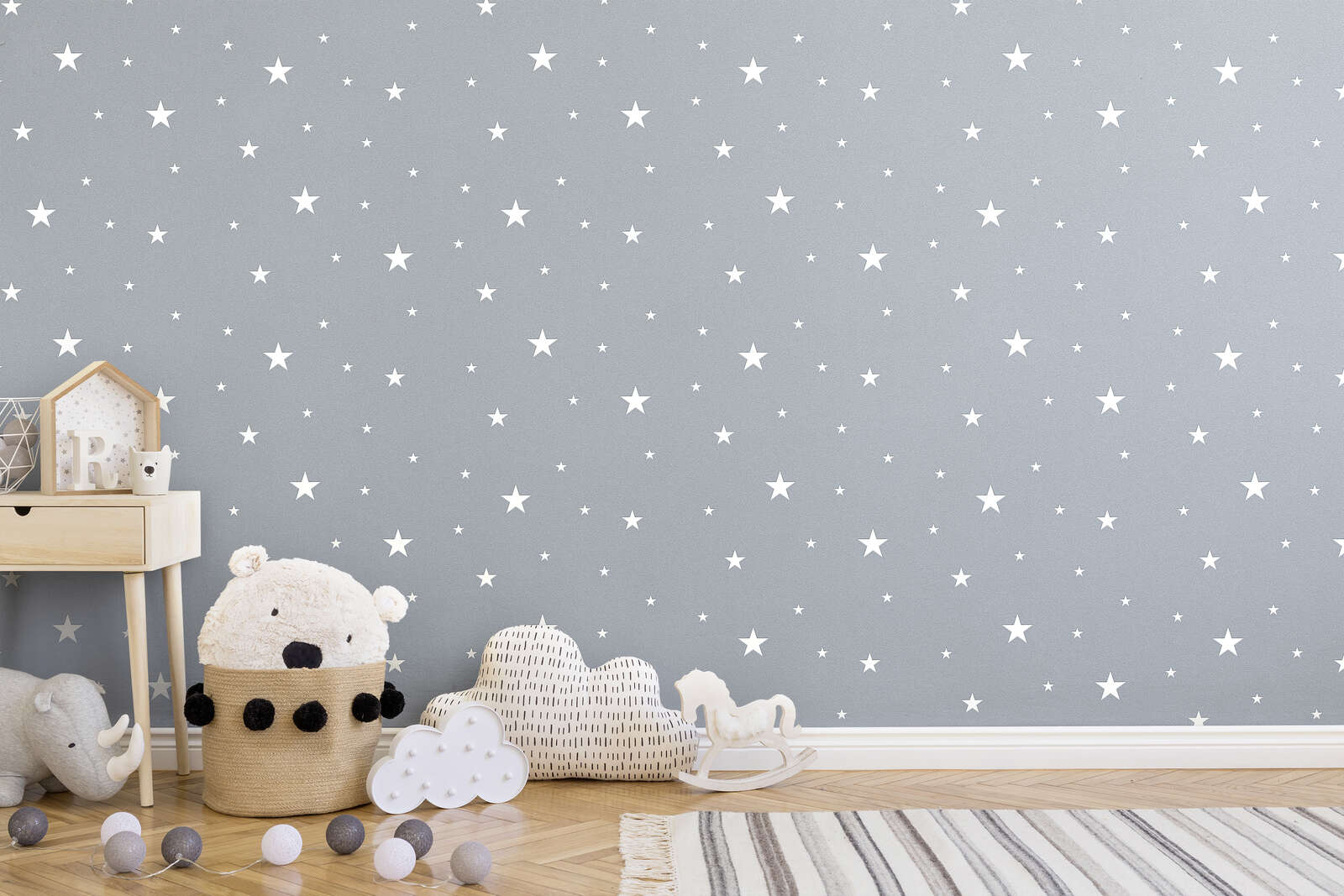 Wanddeko, Sternen Muster, Kinderzimmerwand, graue Wand, Spielzimmer Dekoration