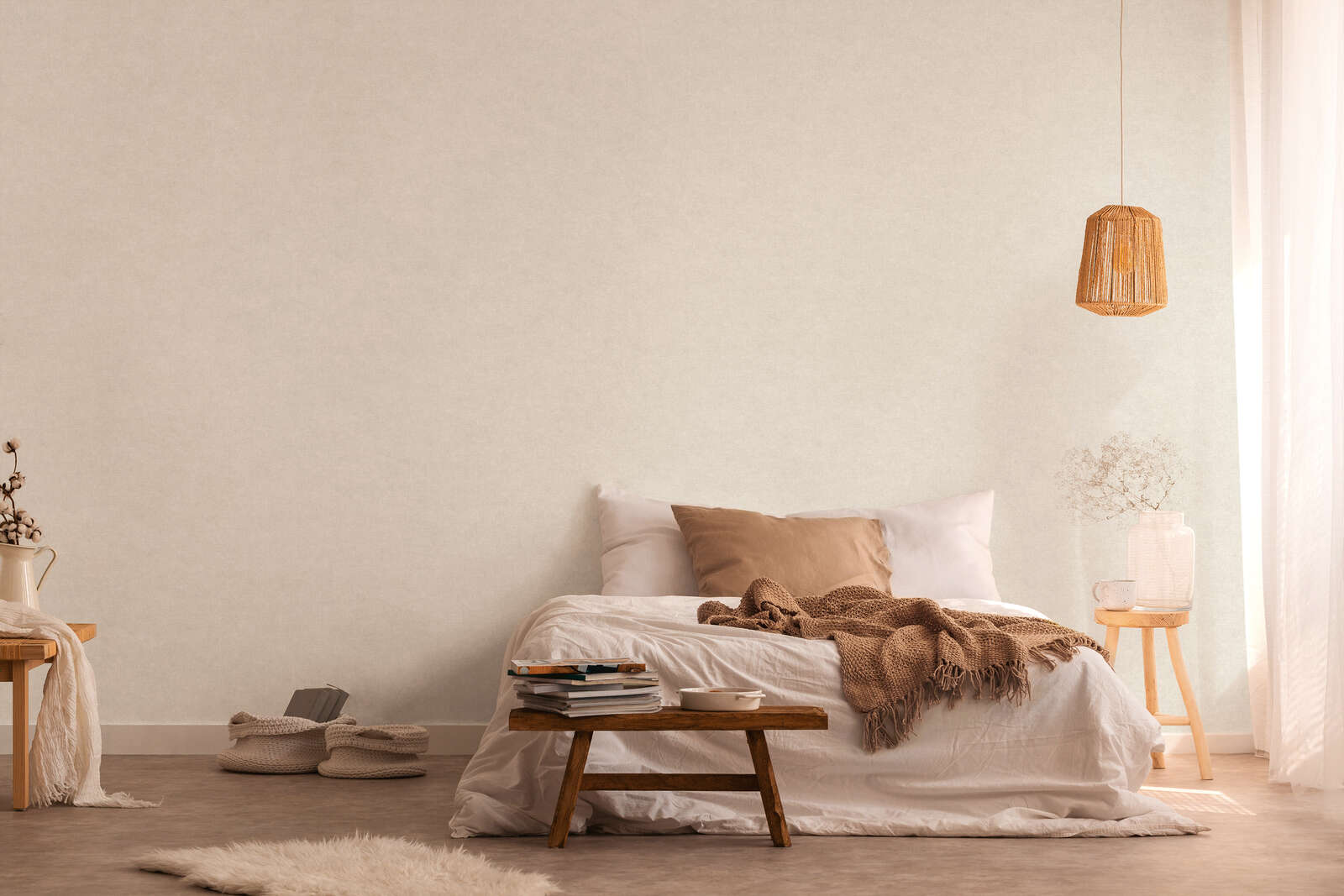 Bettzimmer, neutrale_Töne, Leinen, Niedriger_Tisch, Teppich