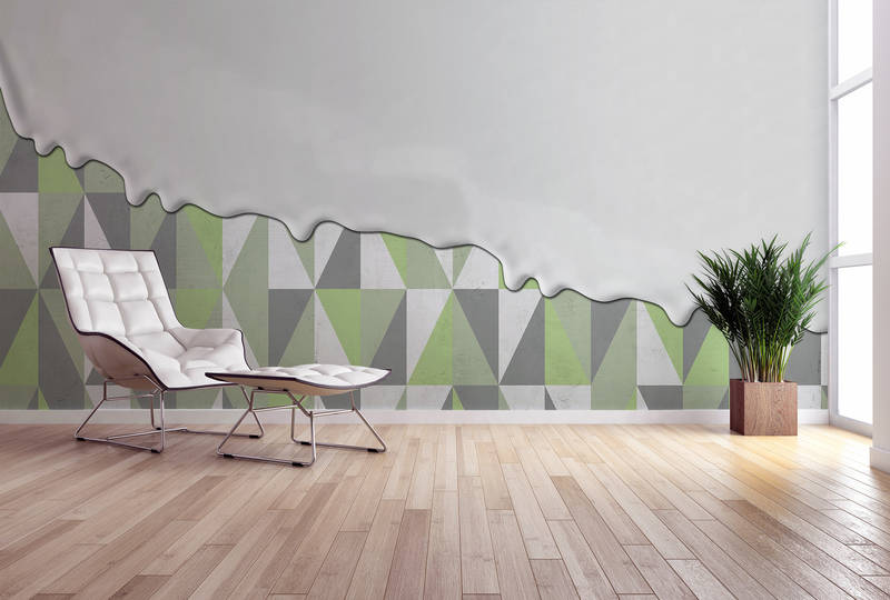 geometrische wand, gemustertes wand, wohnzimmer,  lounge-stuhl, pflanze