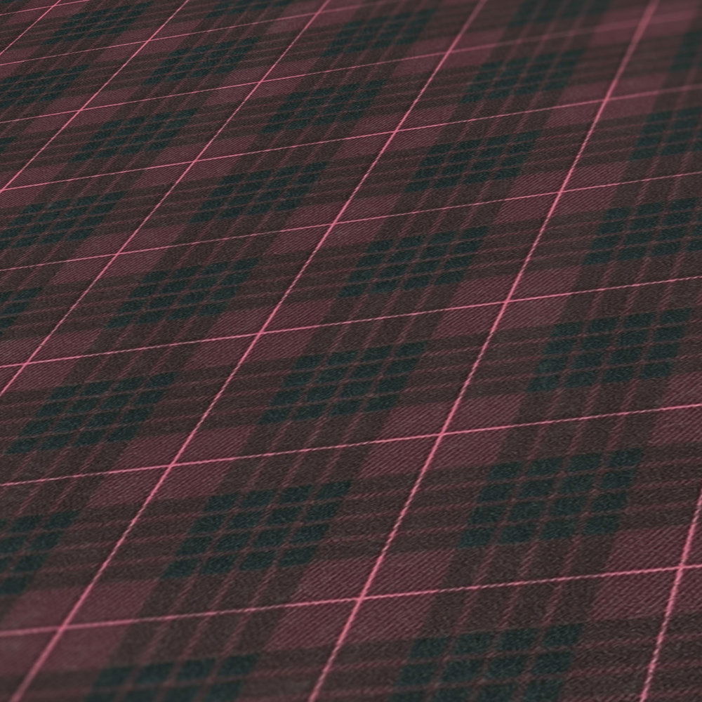             Vliestapete mit Stoffoptik kariert Flanell-Look – Rot, Schwarz
        