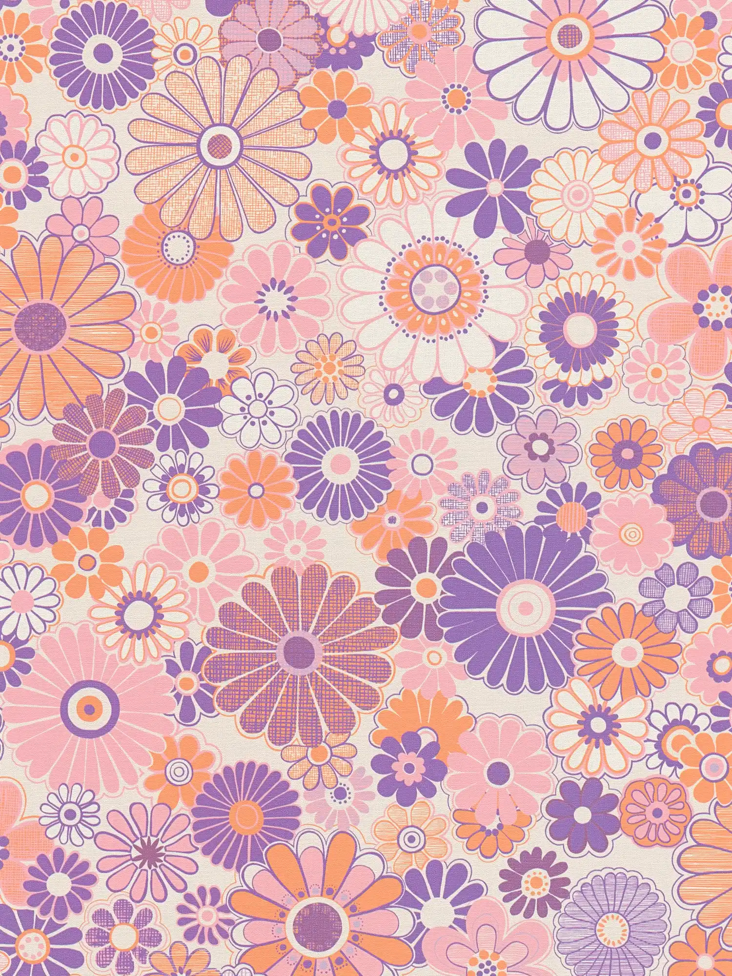         Lightly textured non-woven wallpaper with floral pattern - purple, orange, pink
    