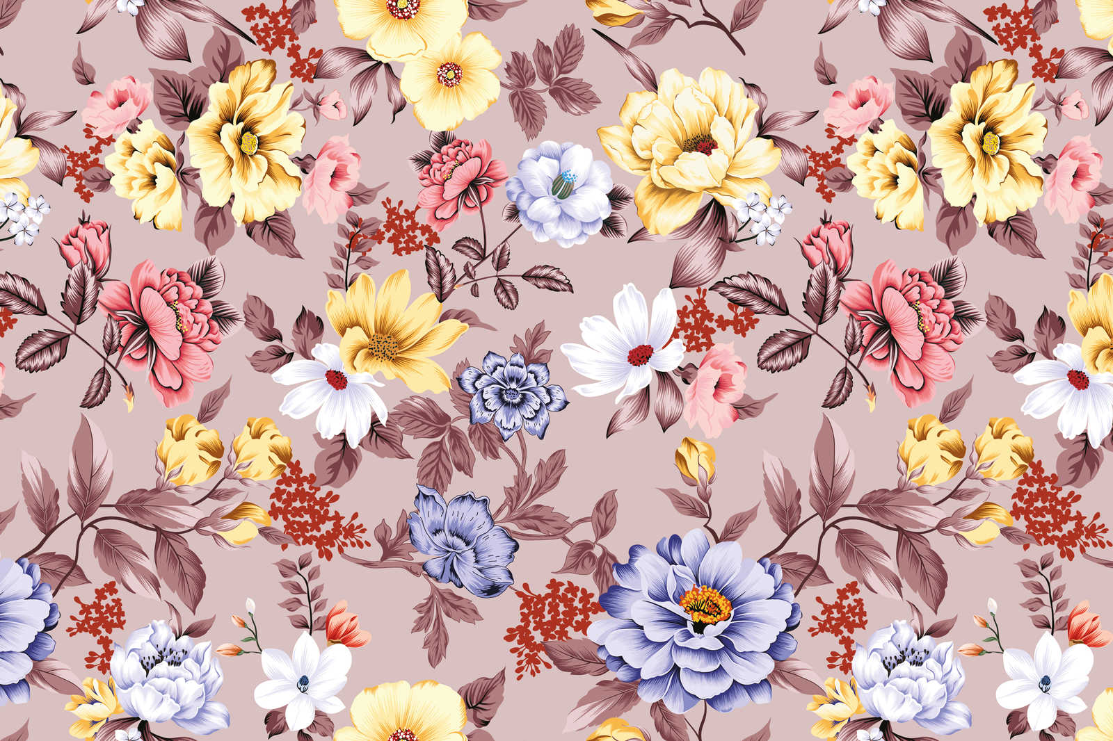 Leinwand floral mit Blüten und Blättern – 90 cm x 60 cm