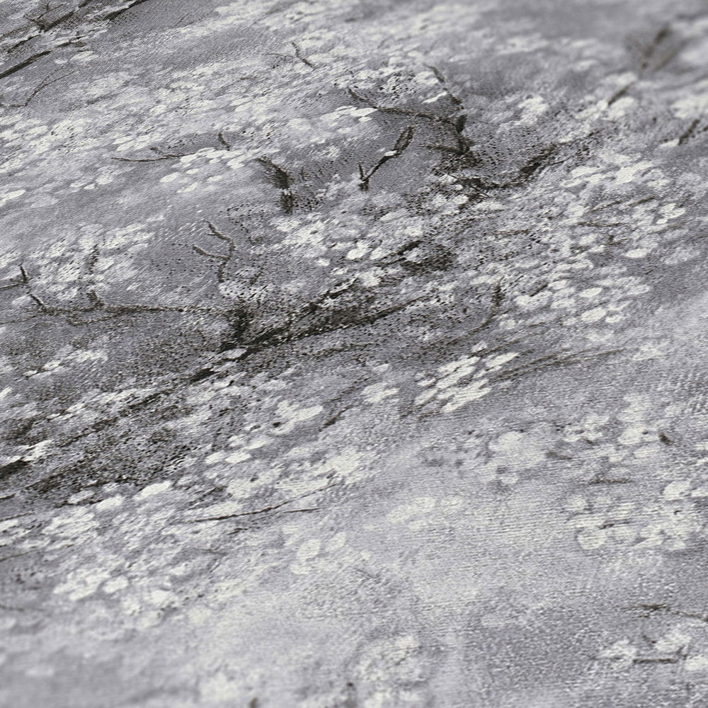            Tapete Kirschblüten Glitzer-Effekt – Grau, Schwarz, Weiß
        