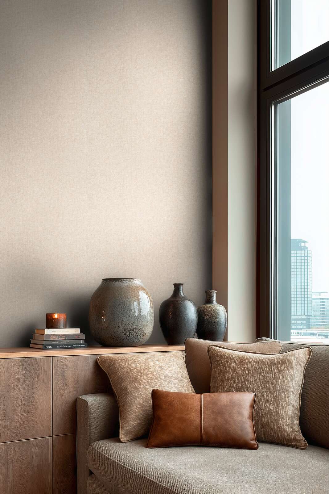 wohnzimmer, deko, vase, kissen, couchtisch